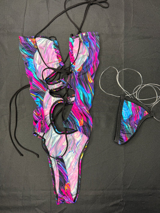 Multi Color Spandex One-Piece Lingerie Outfit