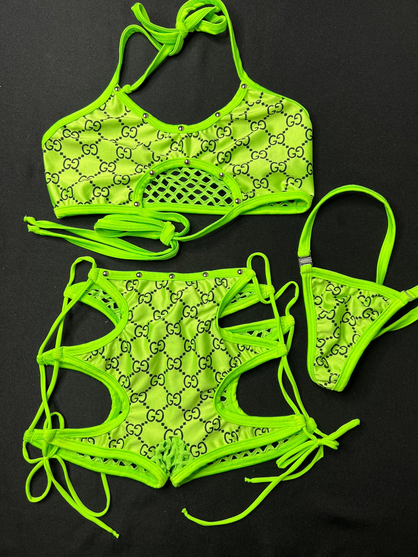 Neon Green Sports Bra/Shorts Two-Piece Lingerie Outfit