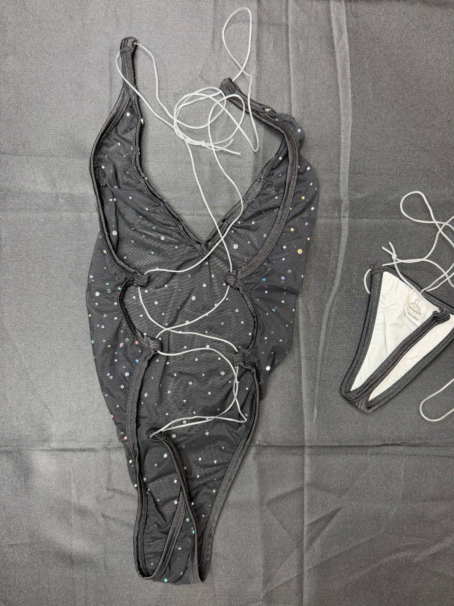 Black Sparkle Mesh/Black Spandex One-Piece Lingerie Outfit