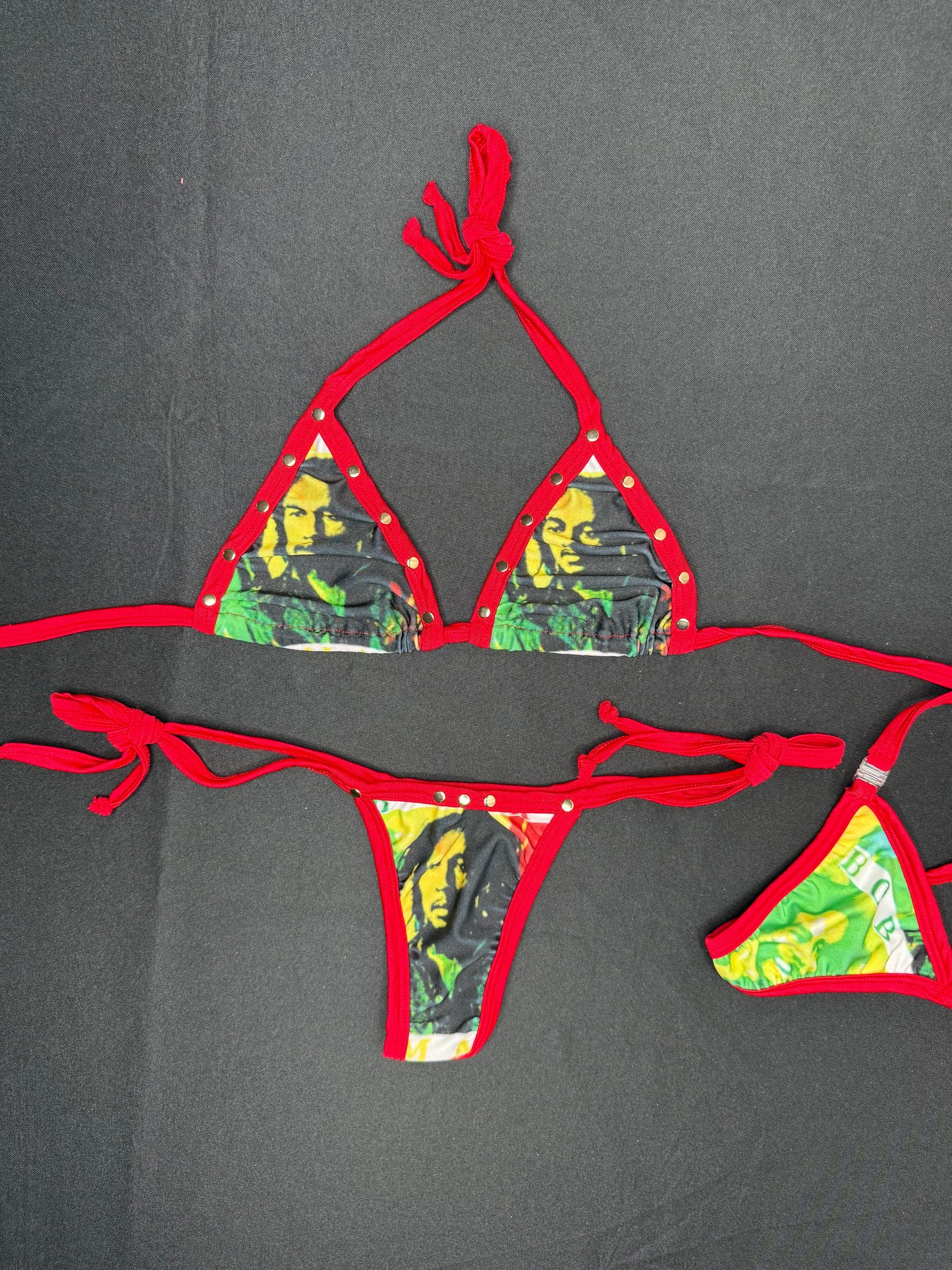 Bob Marley One Love Print/Red Spandex Two-Piece Bikini