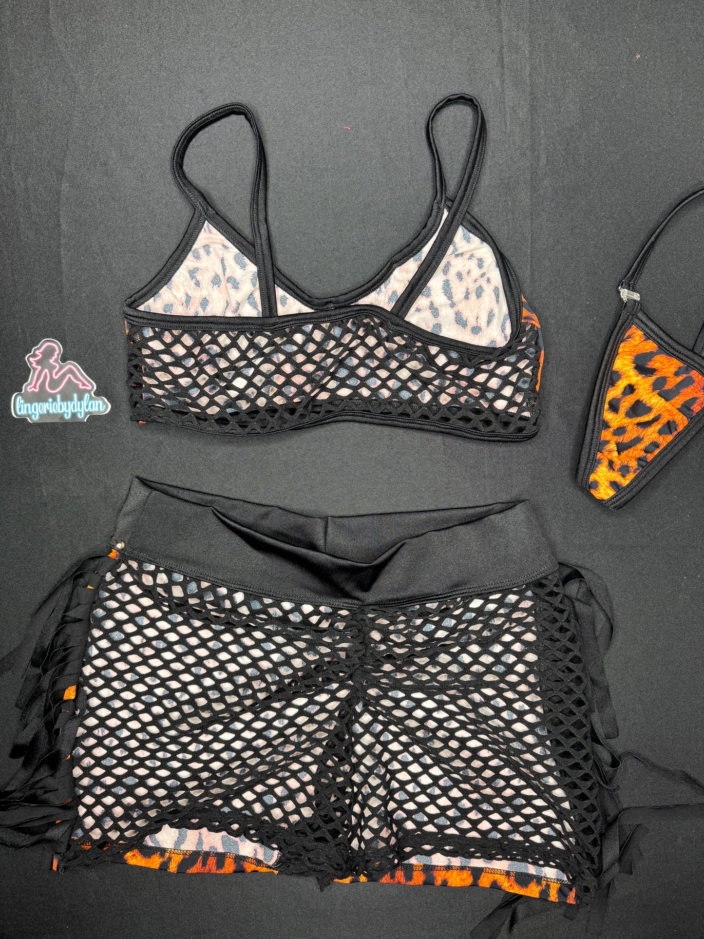 Animal Print Leopard Sports Bra Fringe Shorts Two-Piece Lingerie Outfit