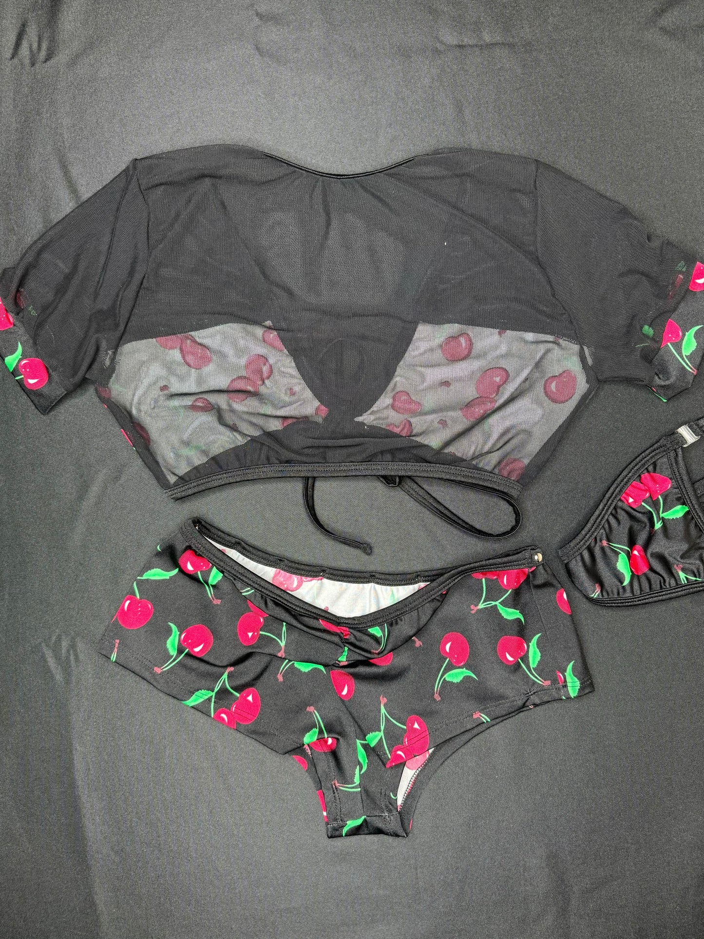 Red/Black Cherry Two-Piece Shorts Lingerie Outfit