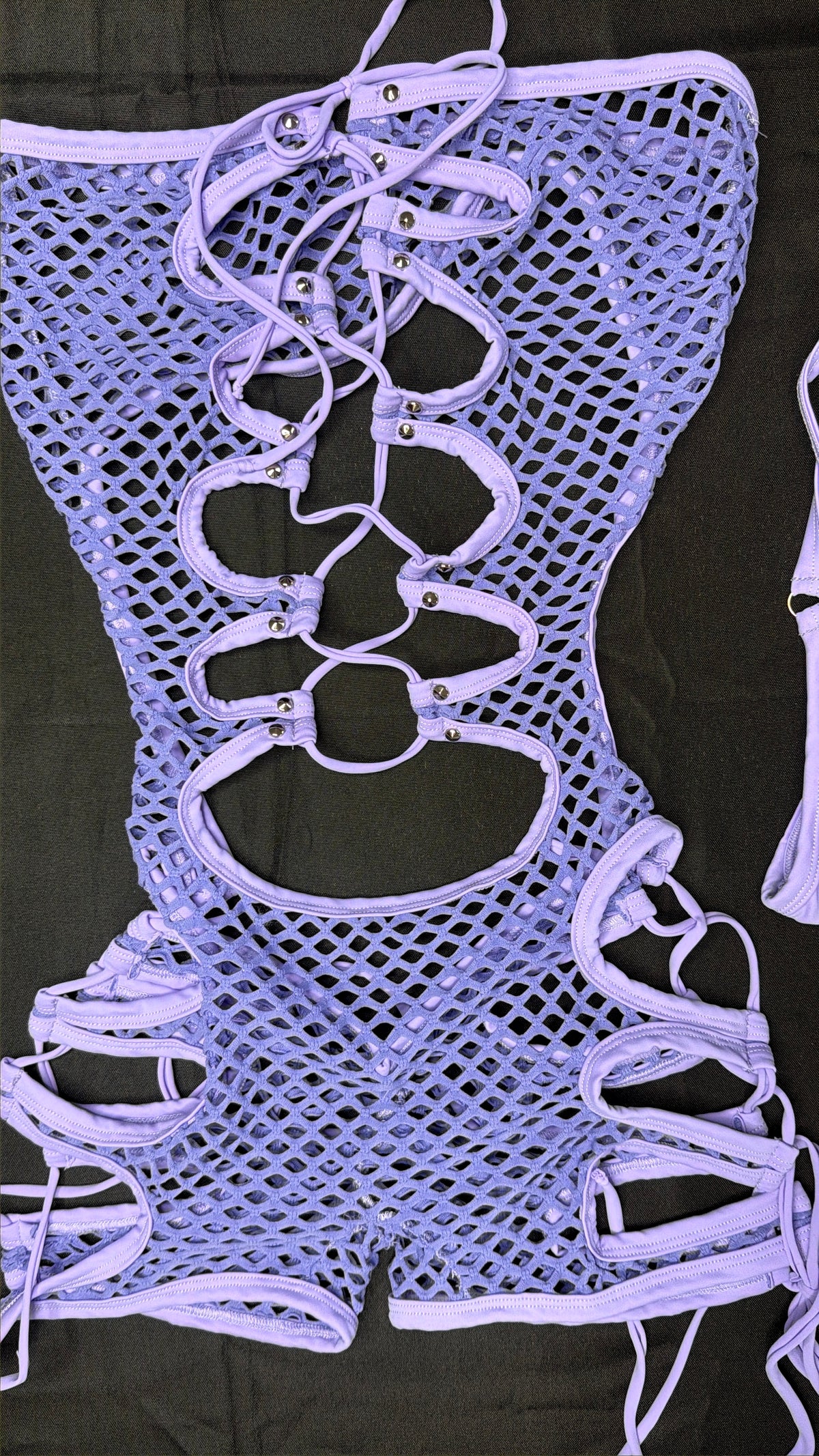 Lavender Spandex Fishnet One-Piece Lingerie Outfit
