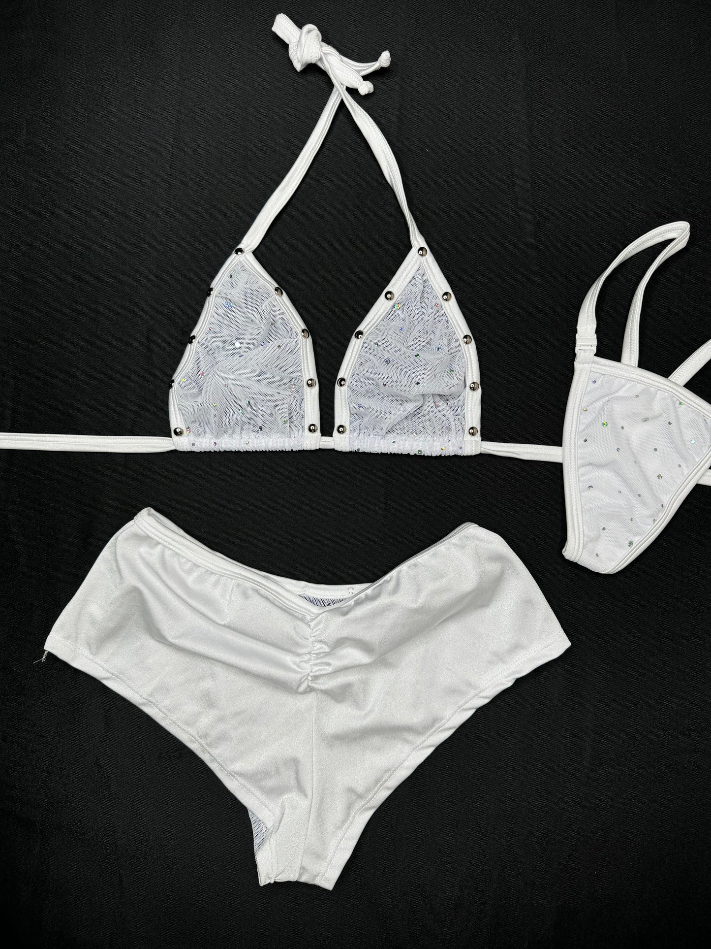 White Sparkle Mesh/White Spandex Two-Piece Shorts Lingerie Outfit
