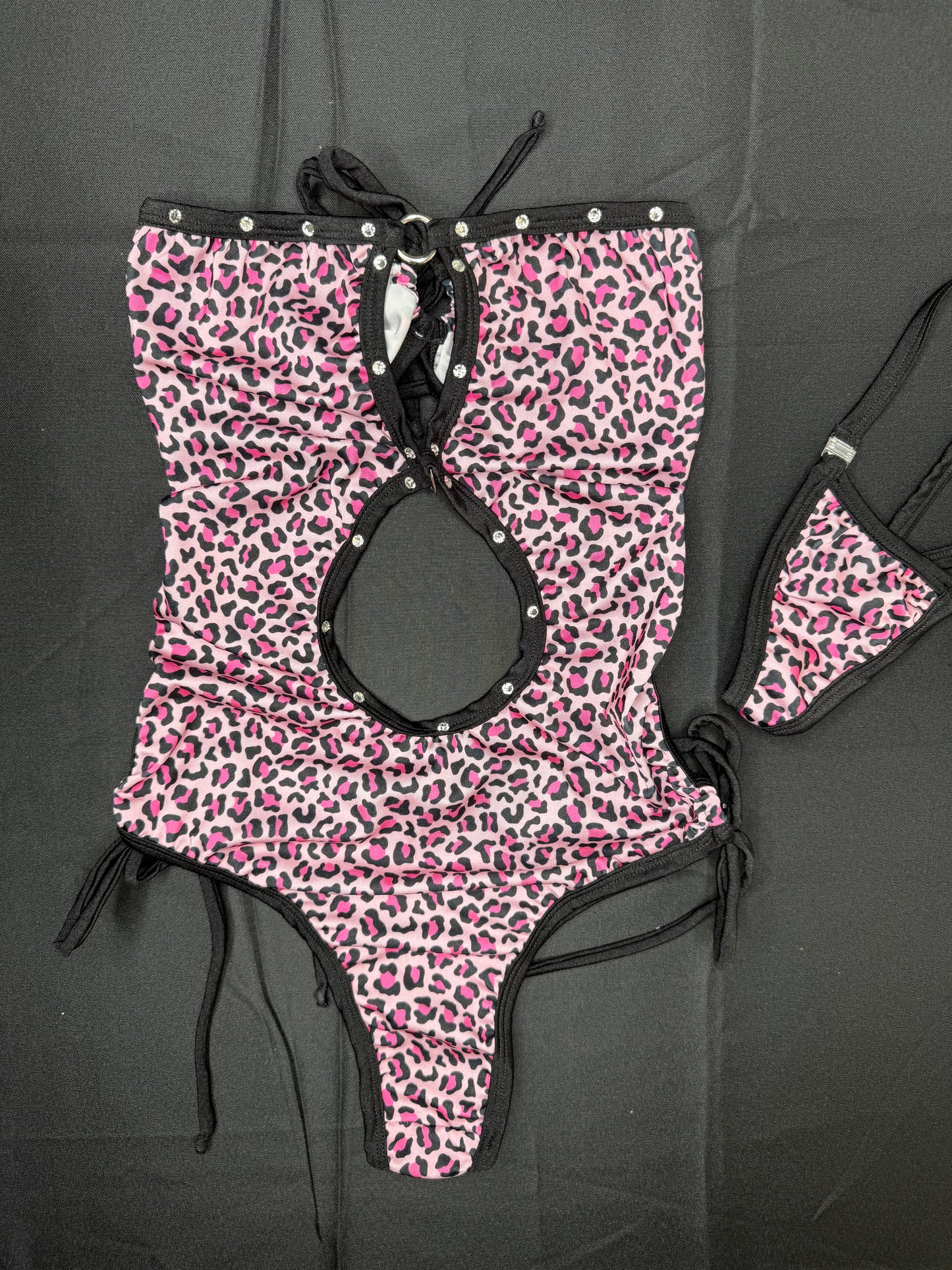 Pink Cheetah Print Spandex One-Piece Lingerie Outfit