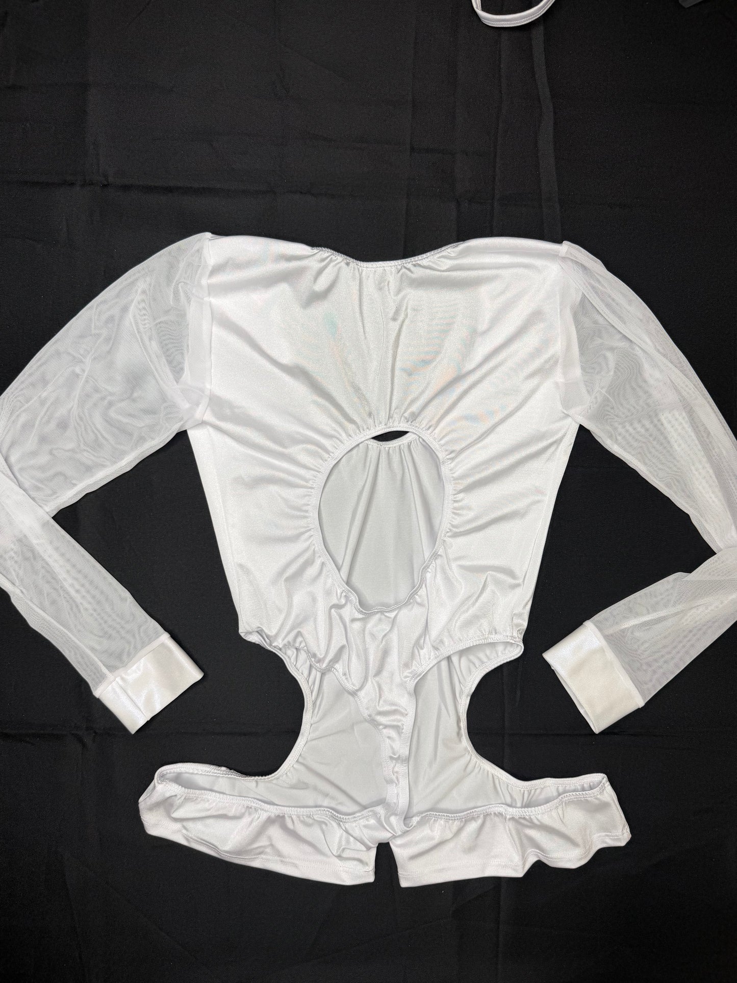 Pearl White Spandex/White Mesh Romper Lingerie Outfit