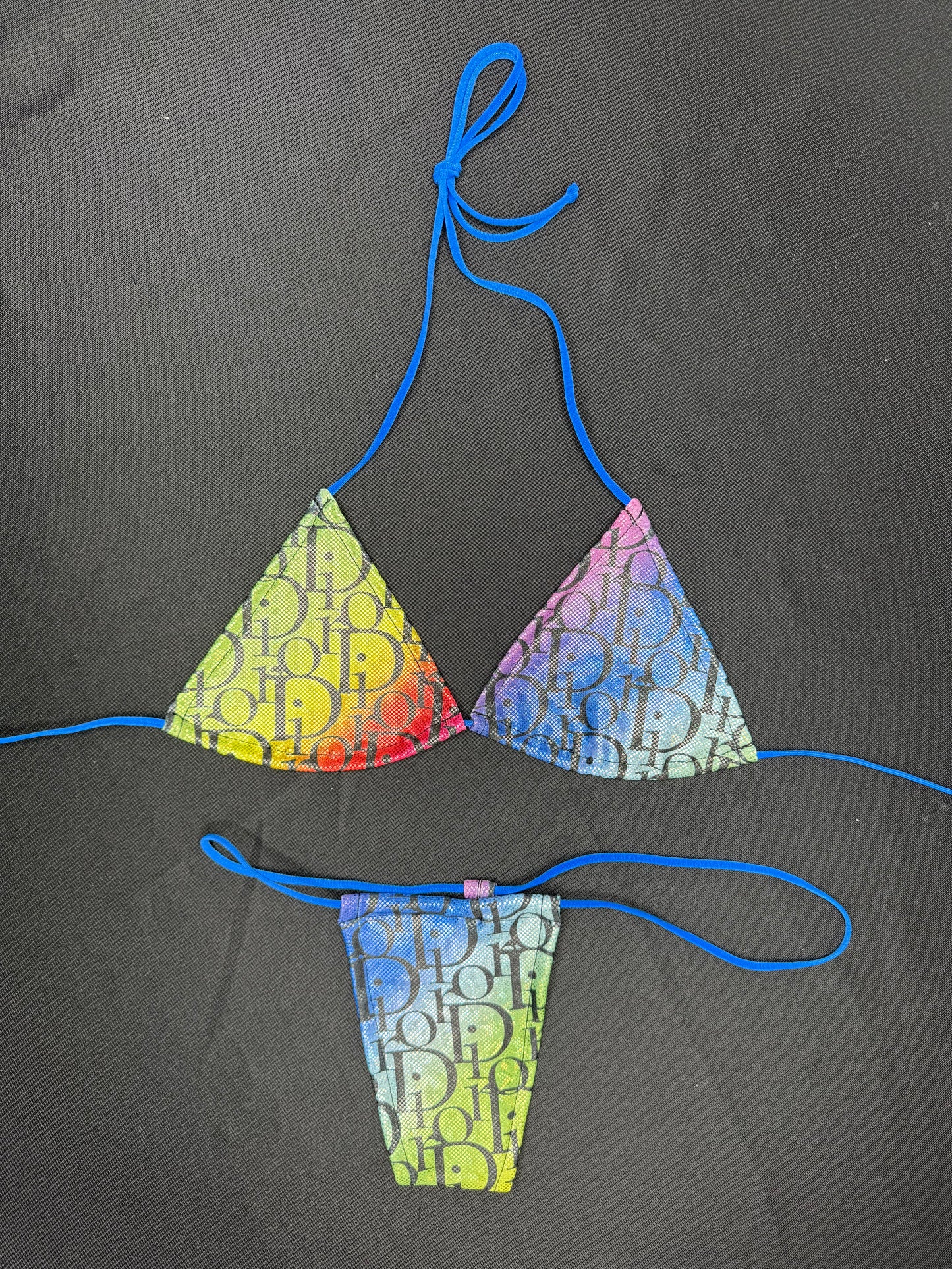Holographic Rainbow Designer Two-Piece Micro Bikini Lingerie Outfit