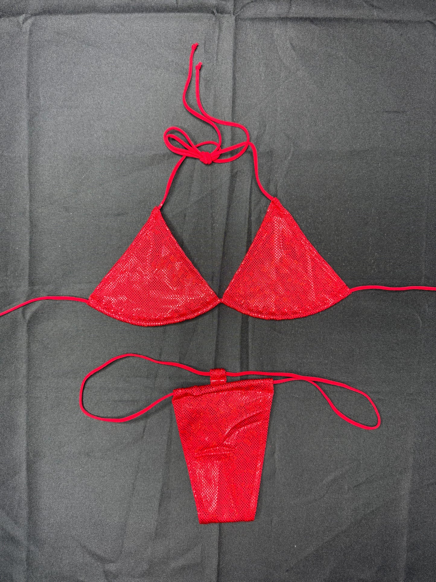 Matrix Red Spandex Two-Piece Micro Bikini Lingerie Outfit