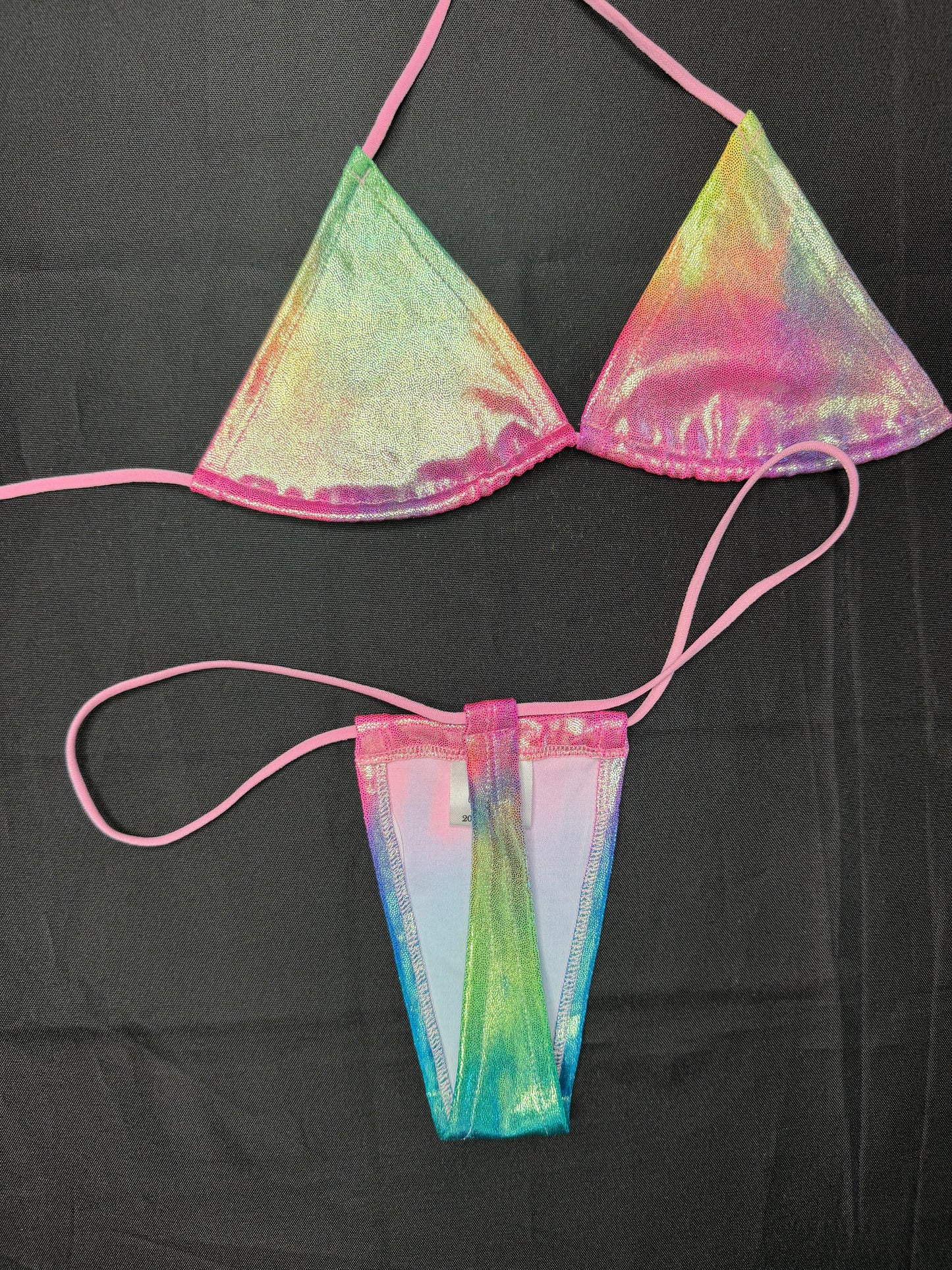 Metallic Rainbow Spandex Micro Bikini Lingerie Outfit