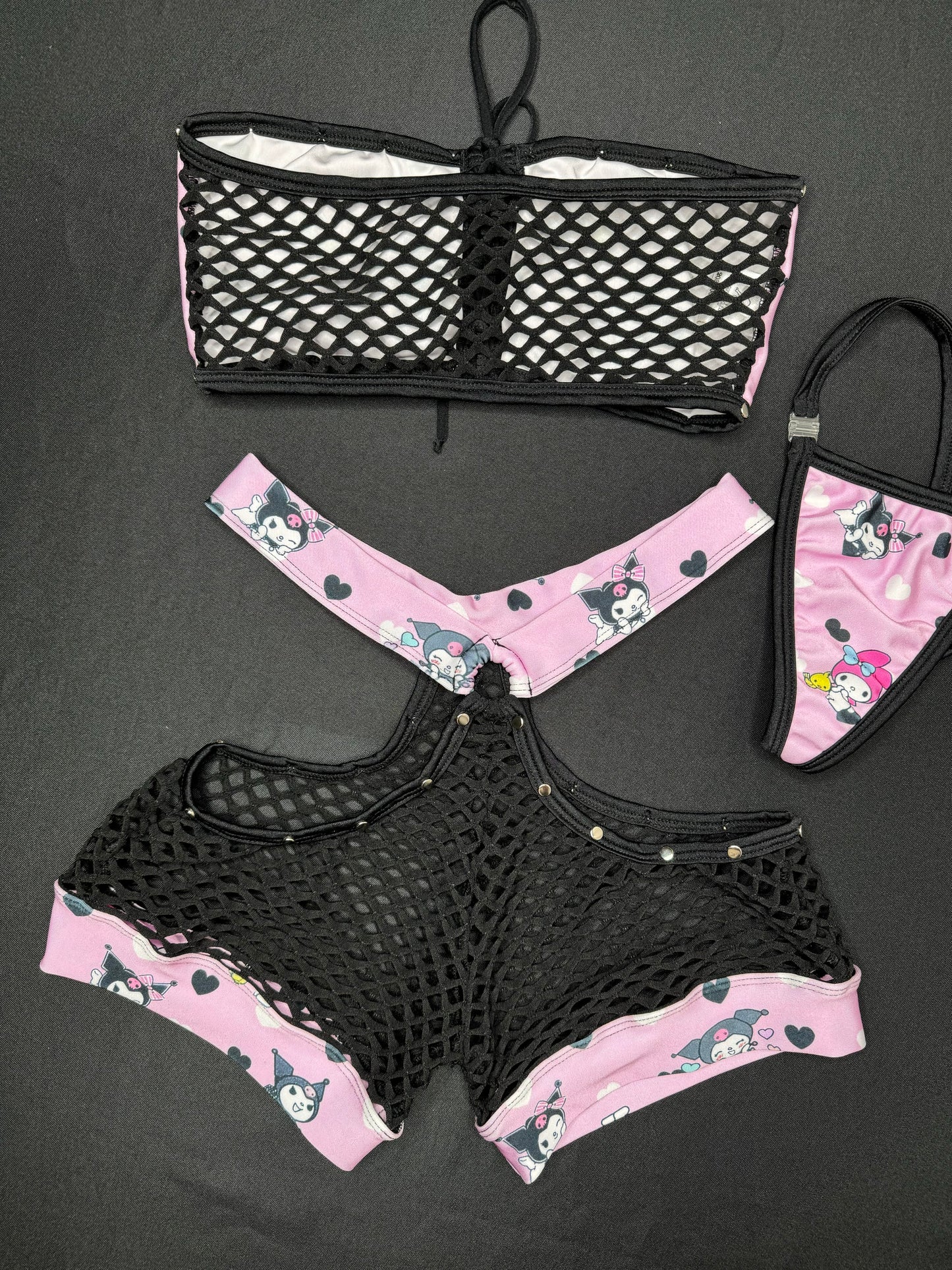 Baby Pink/Black Kuromi Tube Top/Shorts Two-Piece Lingerie Outfit
