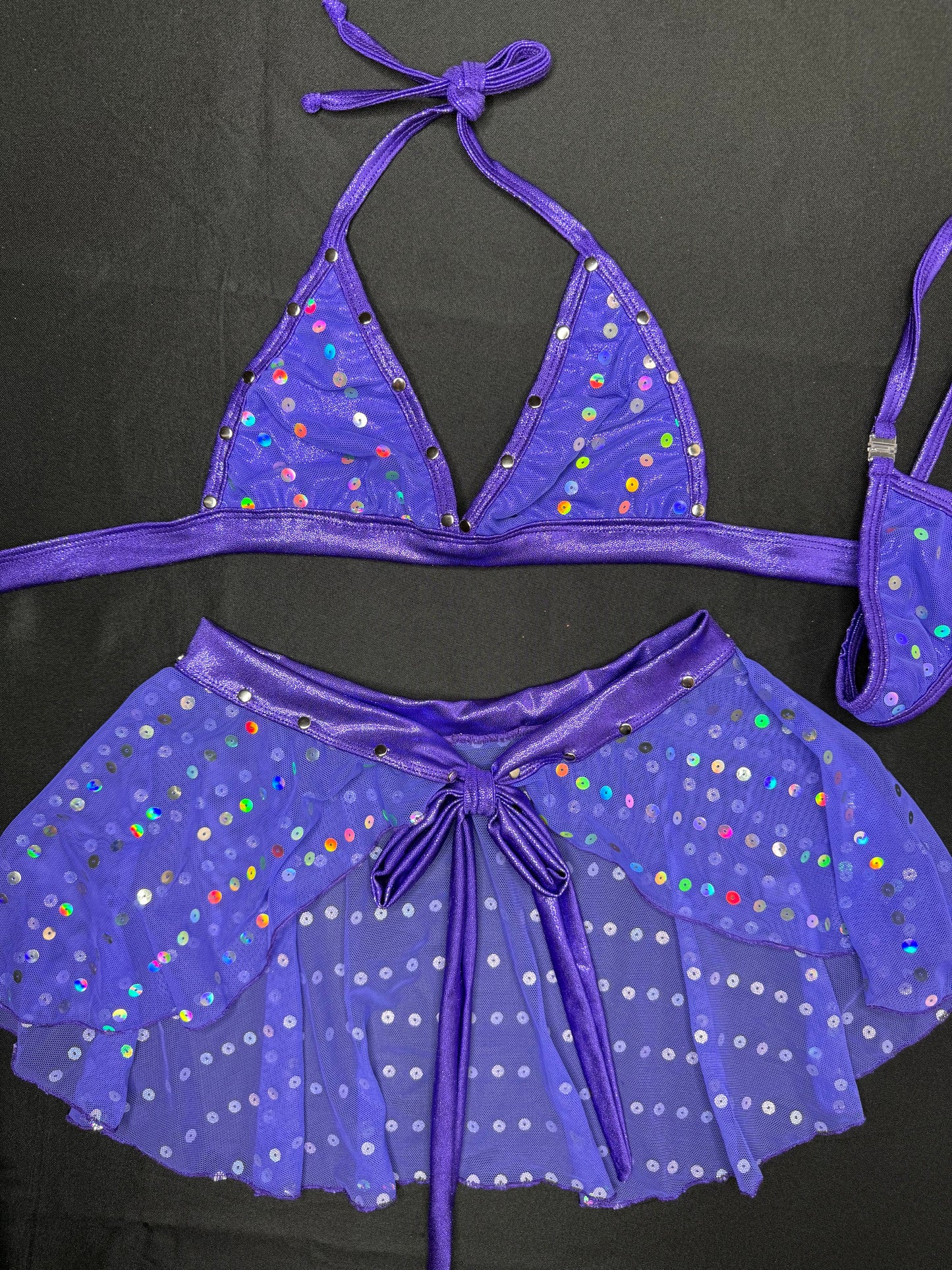 Purple Spandex/Purple Mesh Bikini Top/Skirt Two-Piece Lingerie Outfit