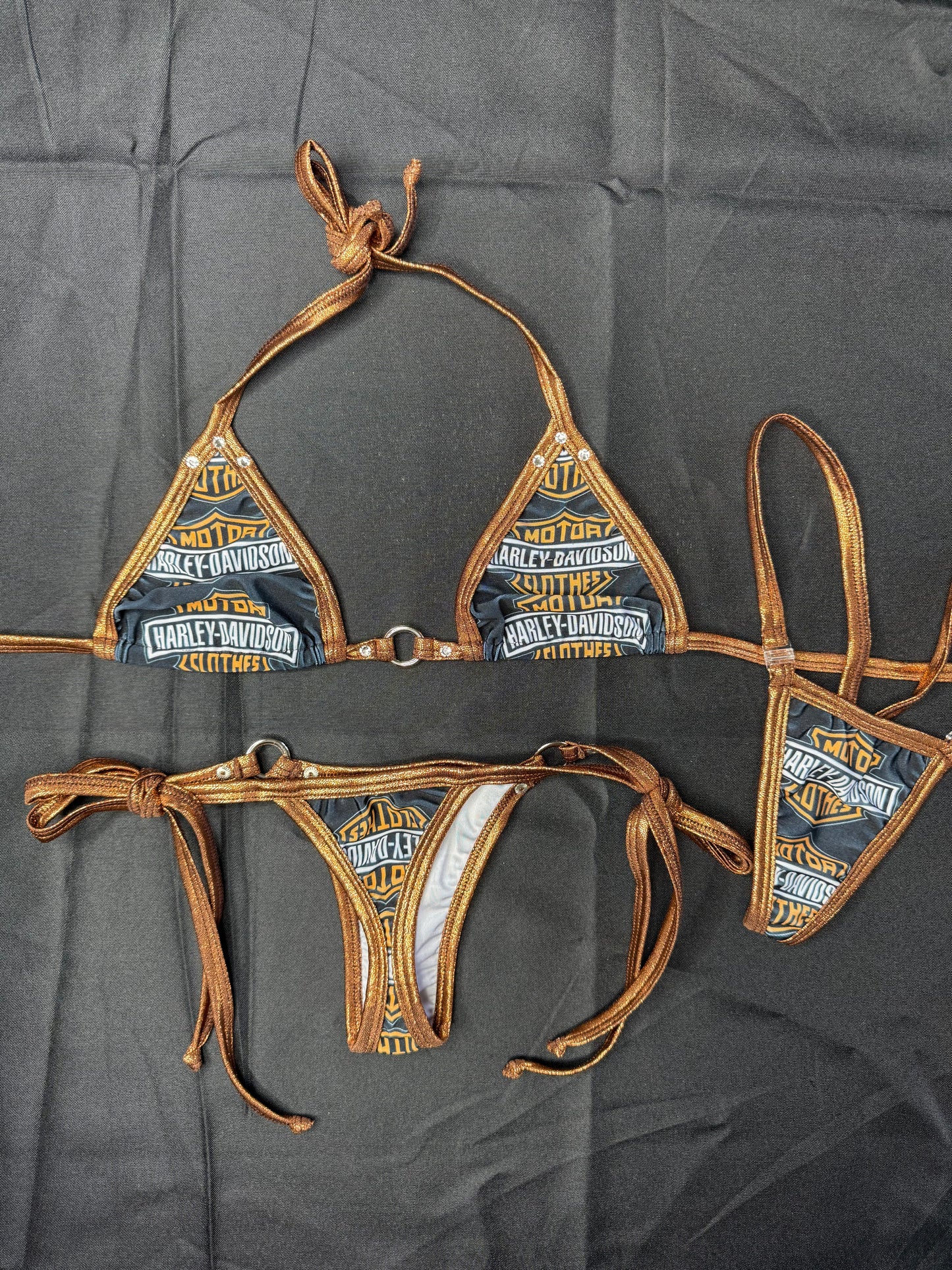 Black Harley/Copper Spandex Two-Piece Bikini Lingerie Outfit