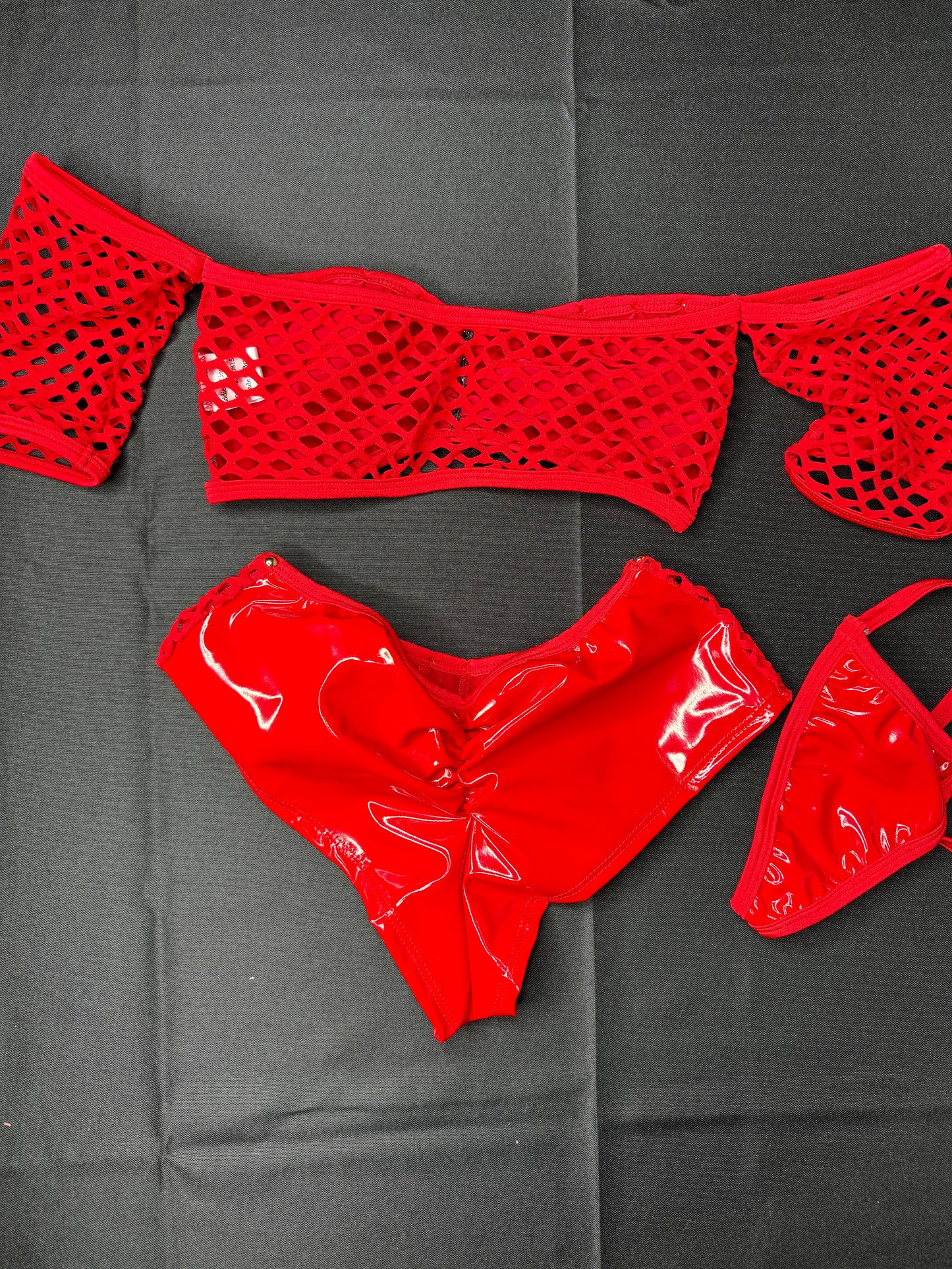 Red Latex Two-Piece Exotic Dancer Outfit
