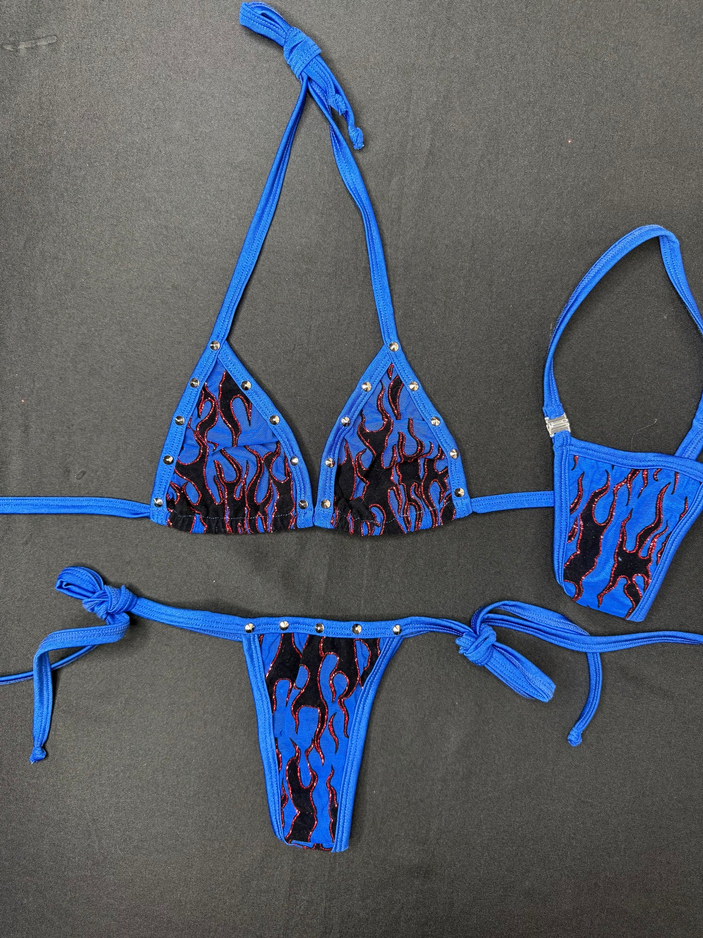 Royal Blue Fire Mesh Two-Piece Side-Tie Bikini Lingerie Outfit