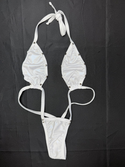 Holographic White/White Spandex Sling-Shot Shorts Lingerie Outfit