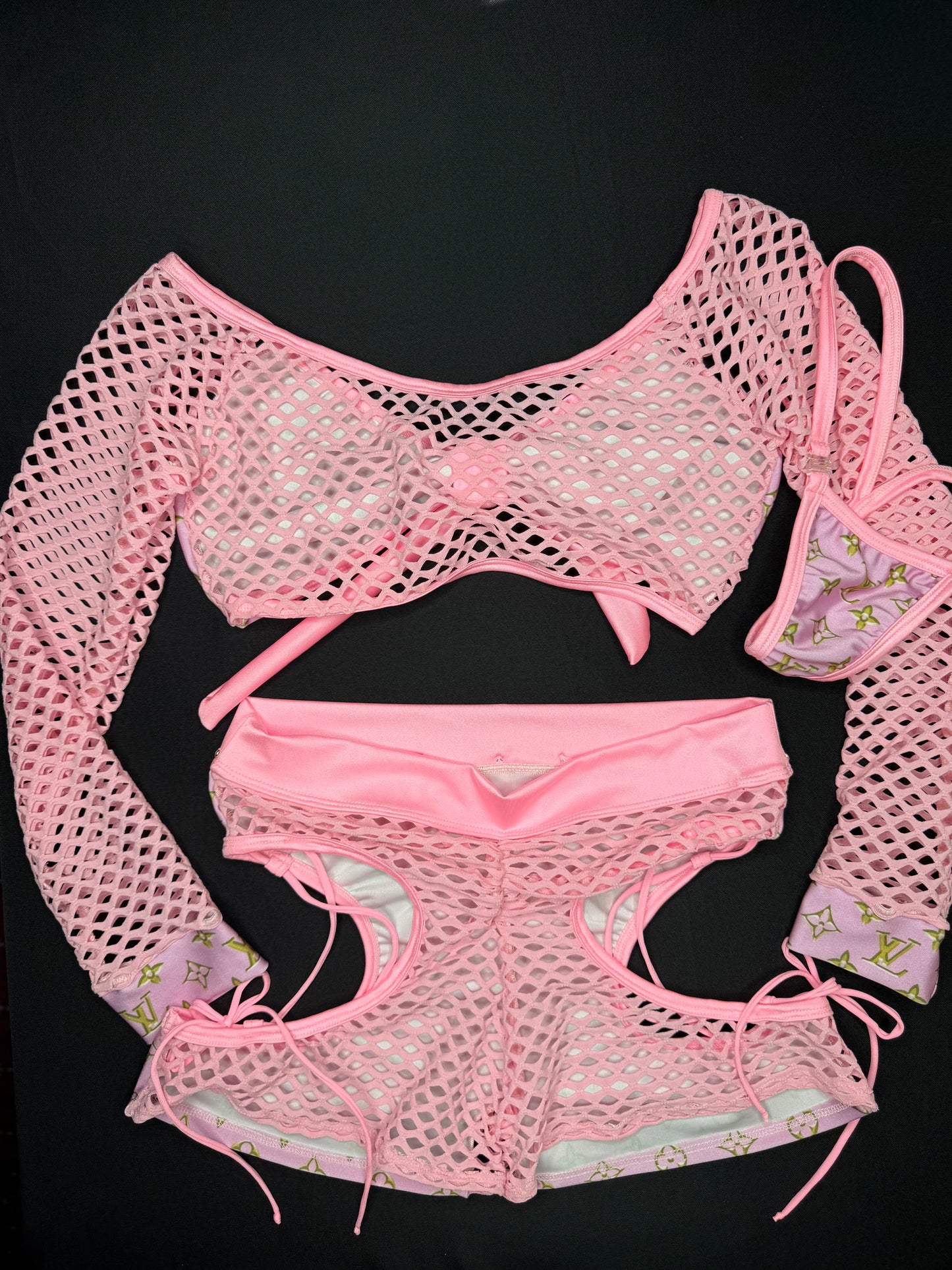Baby Pink Designer Long Sleeve/Shorts Two-Piece Lingerie Outfit