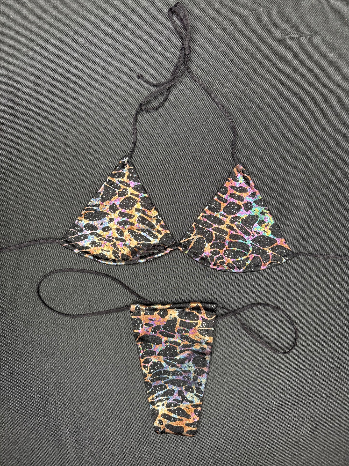 Black Animal Print Micro Bikini Lingerie Outfit