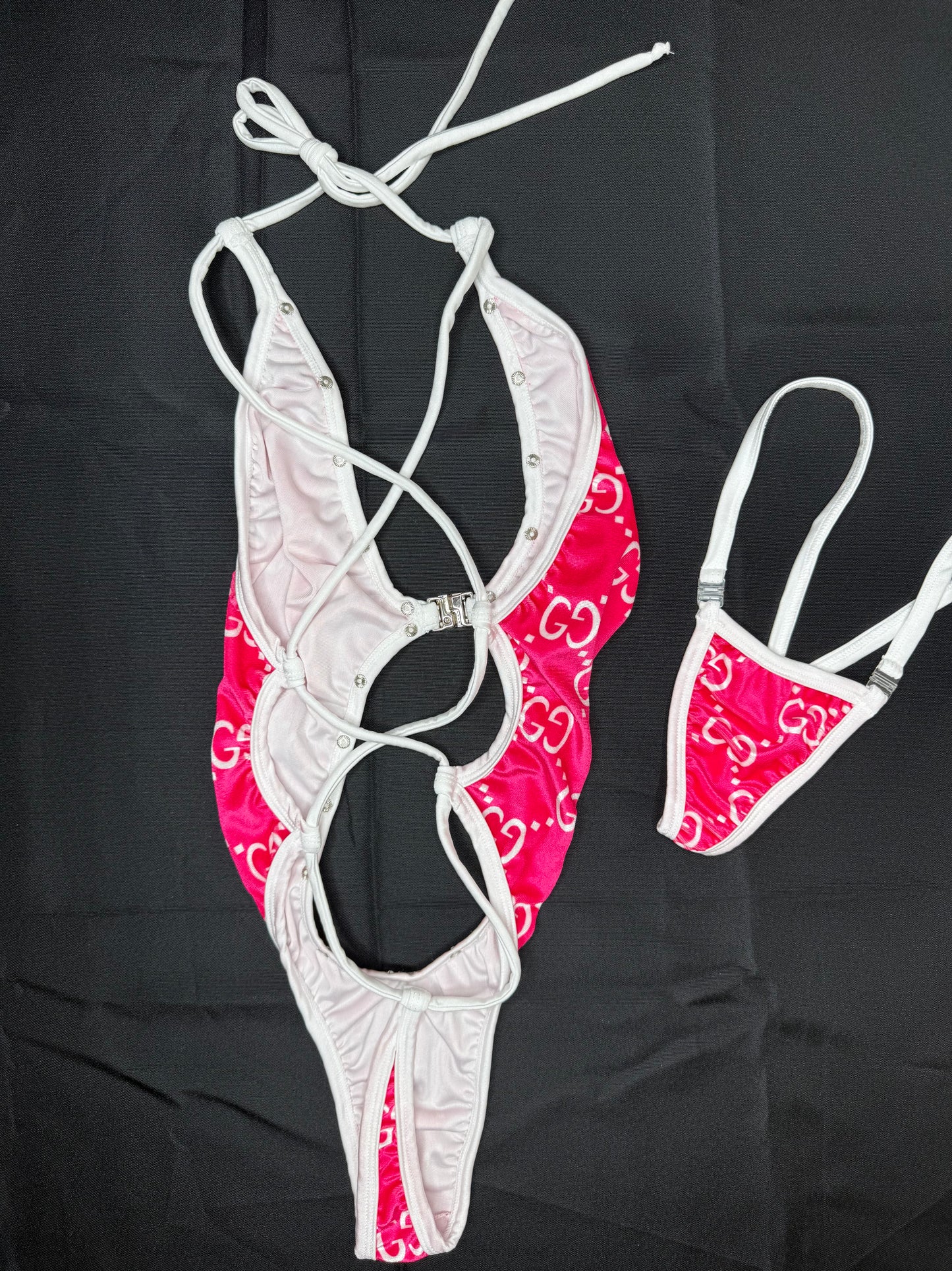 Hot Pink VELVET One-Piece Lingerie Outfit