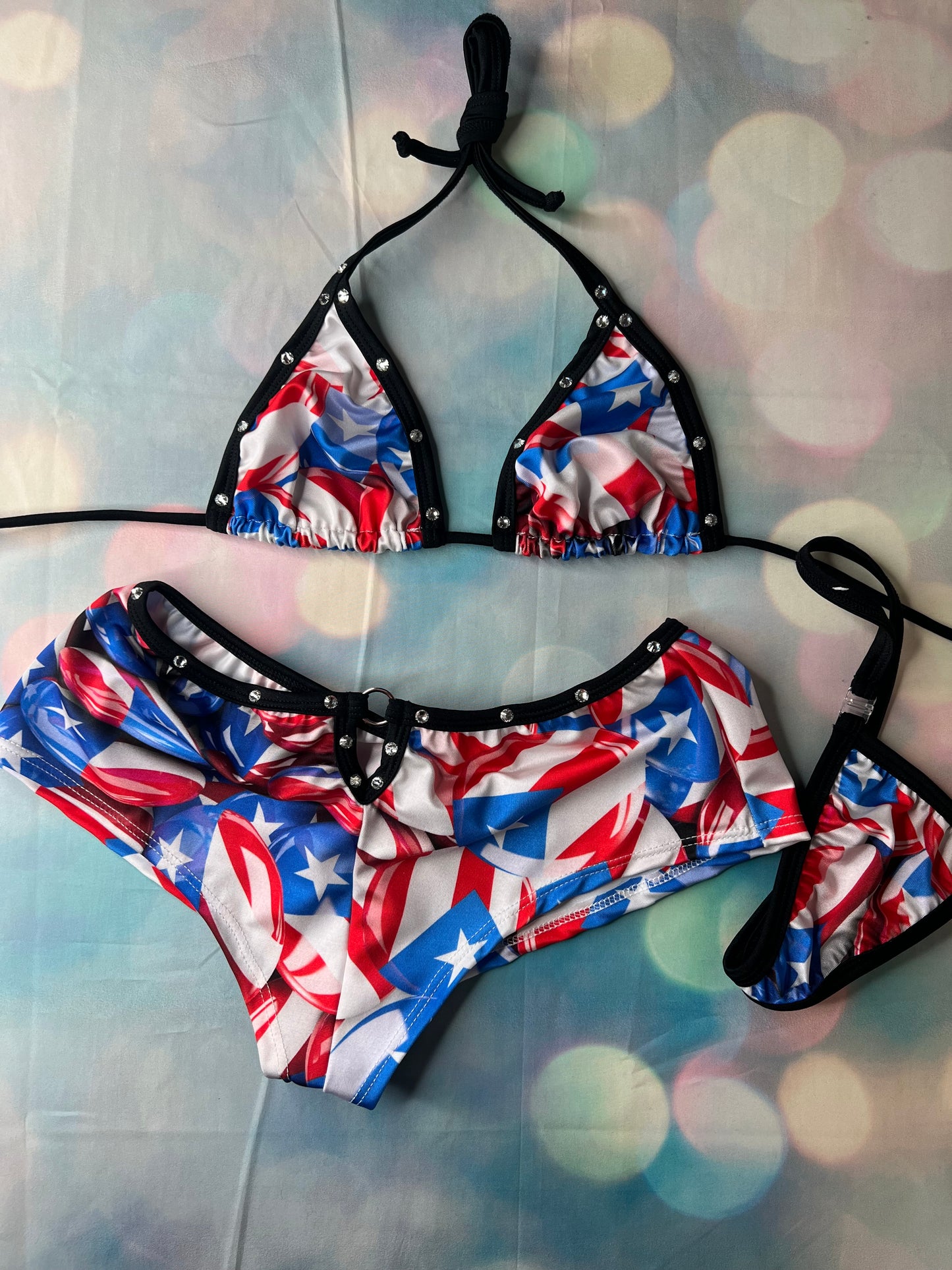 Exotic Dance Wear Puerto Rican Flag Two-Piece Outfit