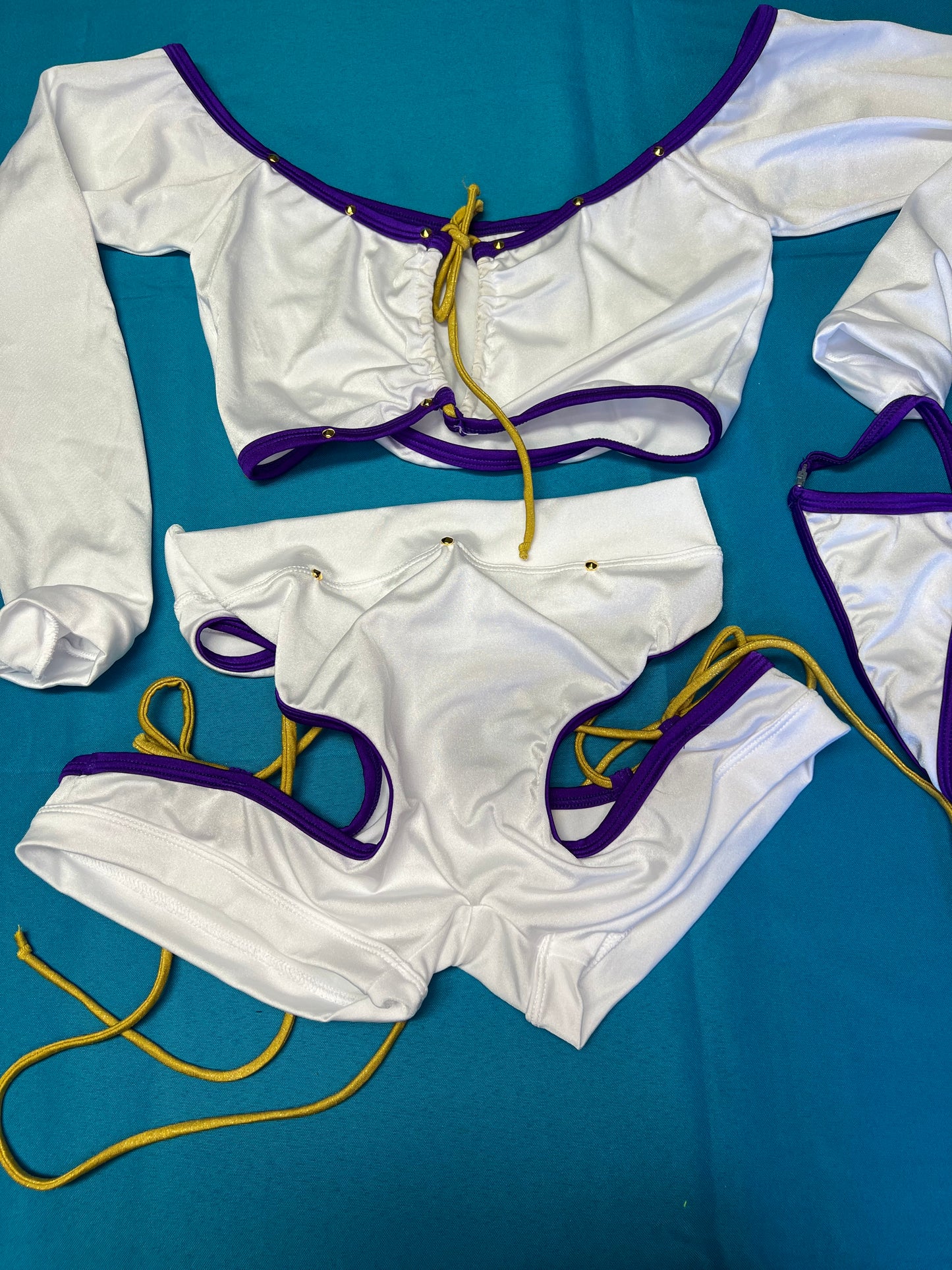 Two-Piece Exotic Dance Wear White/Purple Outfit for Strippers