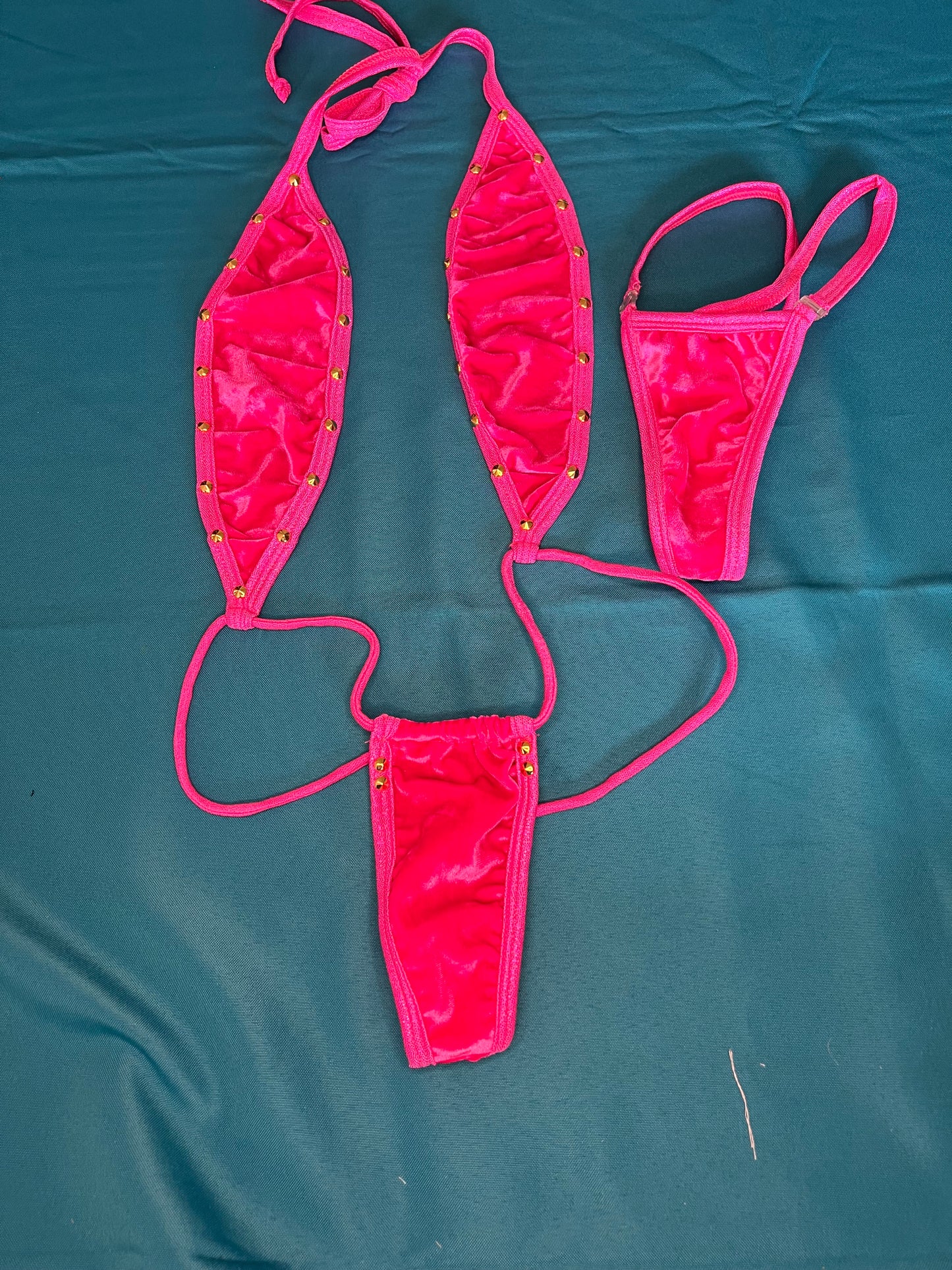 One-Piece Hot Pink Suede Exotic Dance Wear Sling Shot Outfit