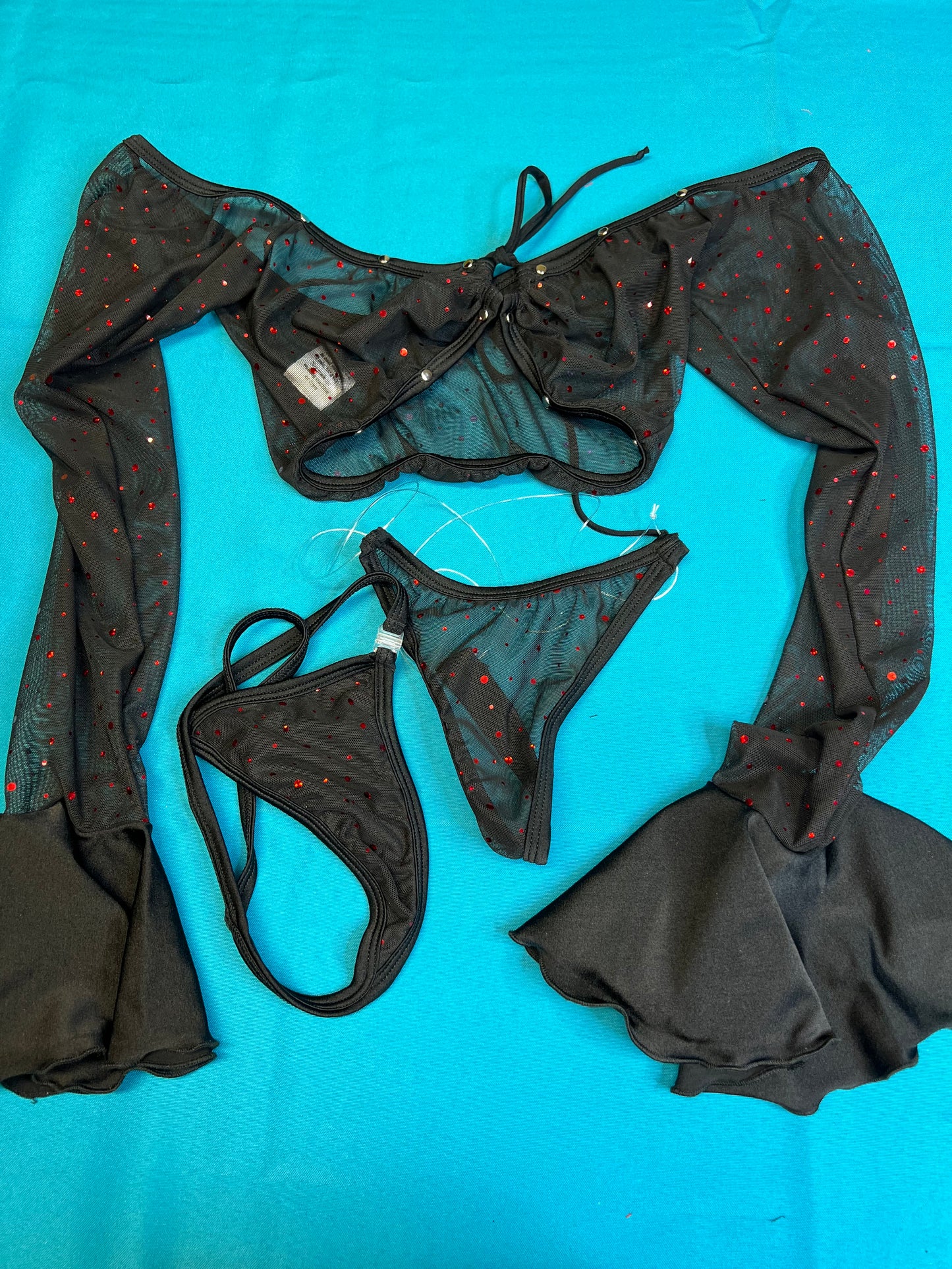 Two-Piece Black Mesh Long Sleeve Exotic Dance Wear Outfit