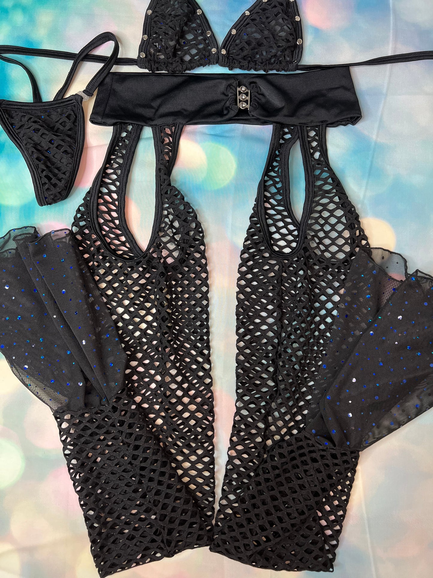 Black Mesh Chaps Exotic Dance Wear Leg Outfit