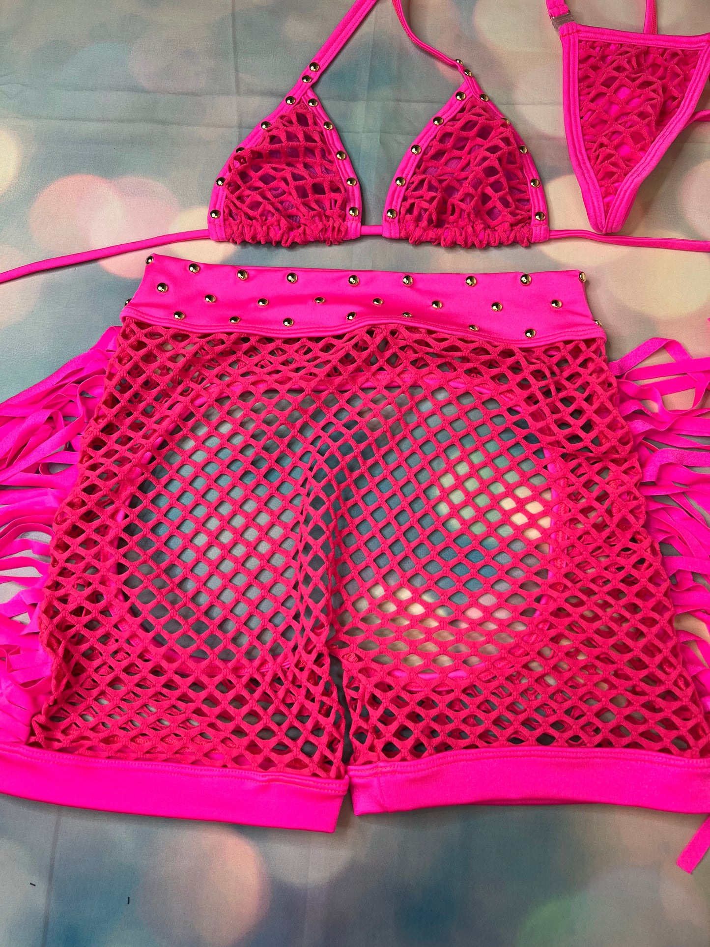 Fishnet Two-Piece Exotic Dance Wear Bikini Top & Chaps Stunning