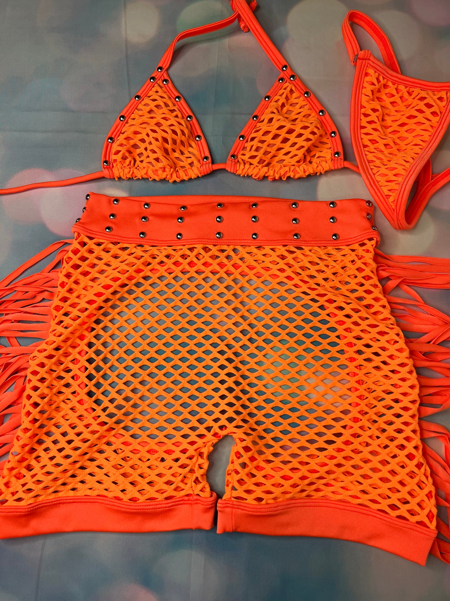 Fishnet Two-Piece Exotic Dance Wear Bikini Top & Chaps Stunning