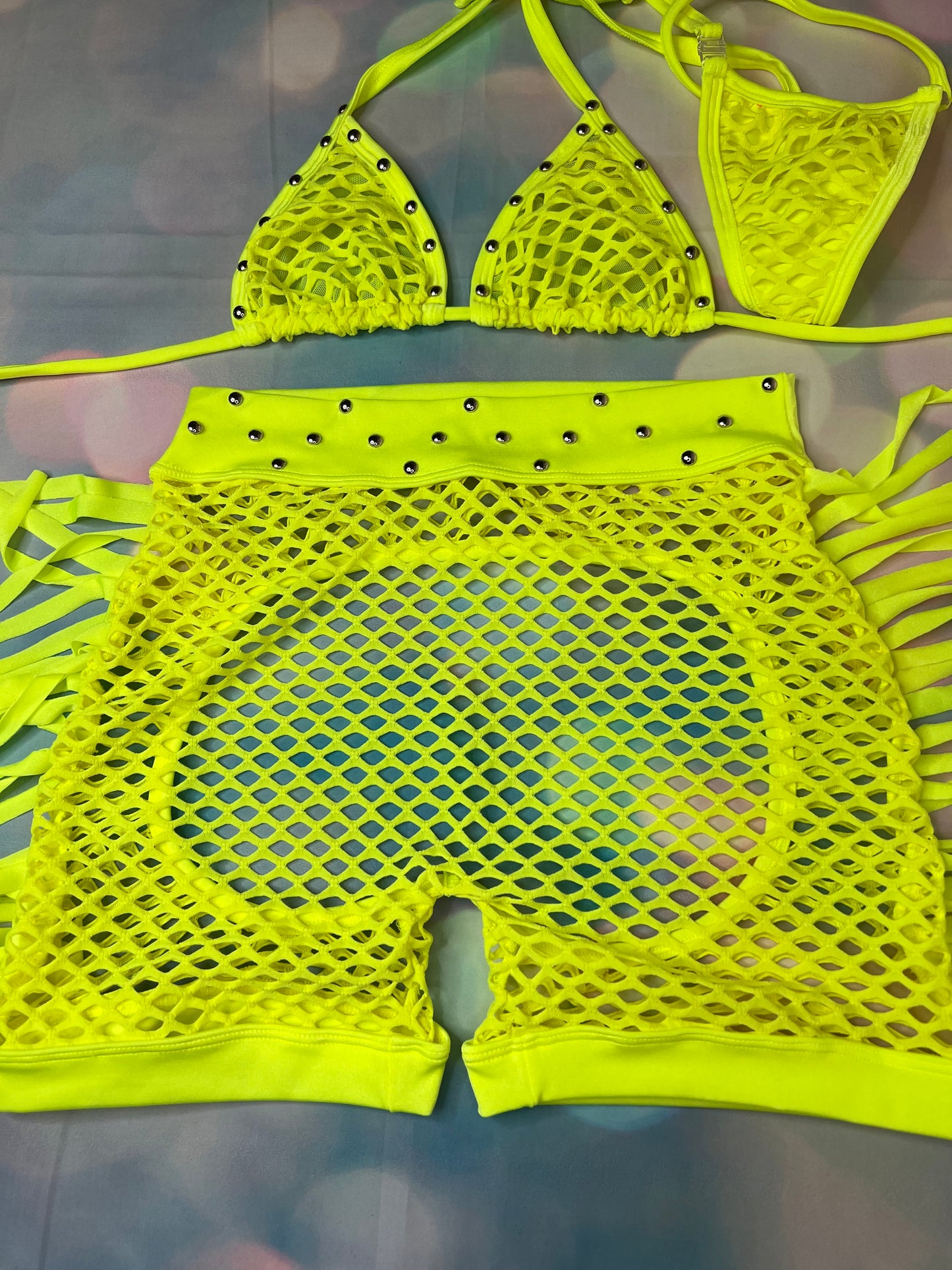 Fishnet Two-Piece Exotic Dance Wear Bikini Top & Chaps Stunning