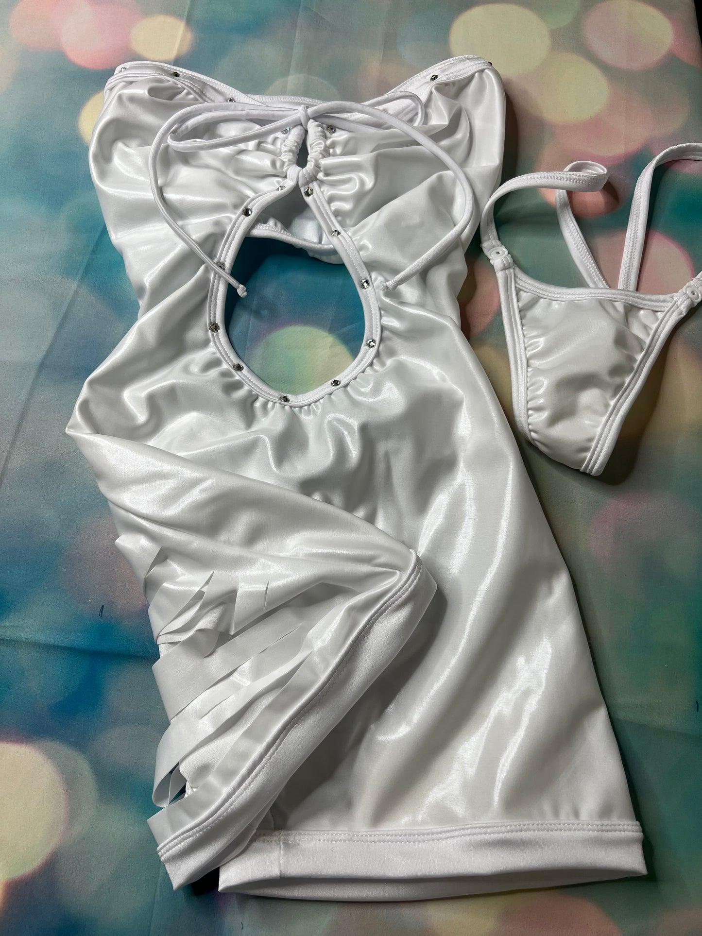 Pearl White/White Metallic Exotic Dance Wear Outfit Premium