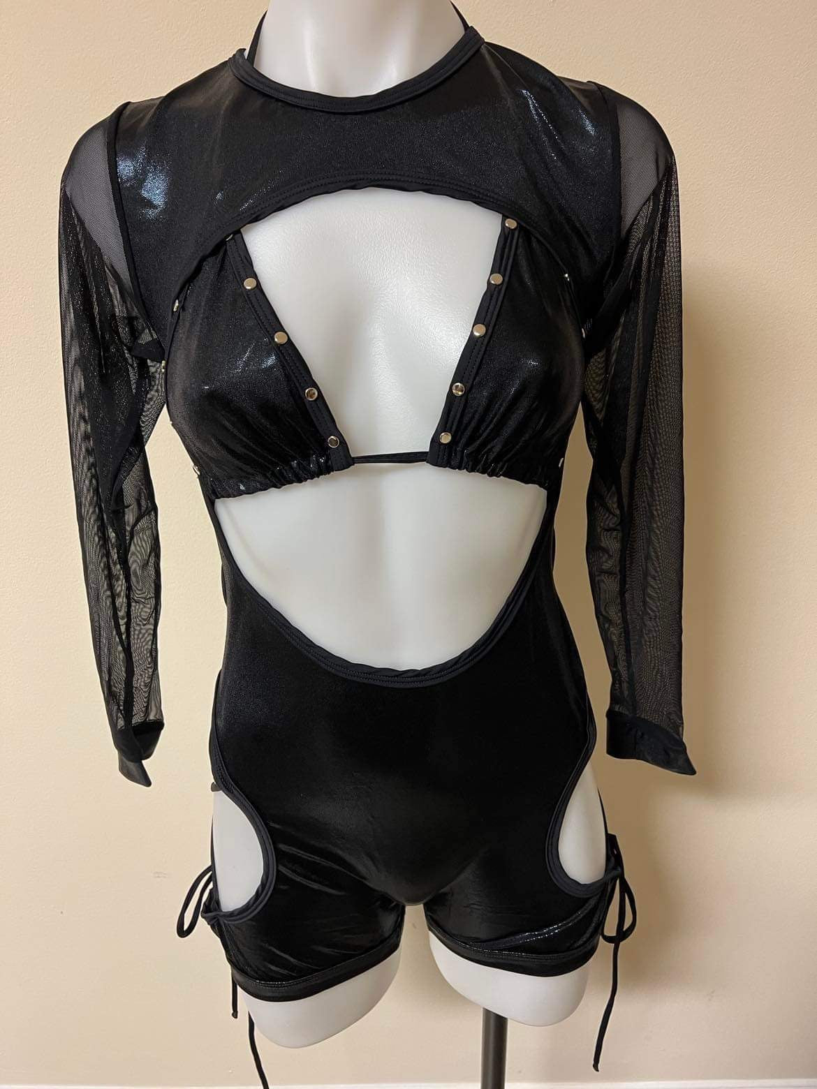 Mesh Long Bikini Top Black Outfit One-Piece Metallic Black/Black