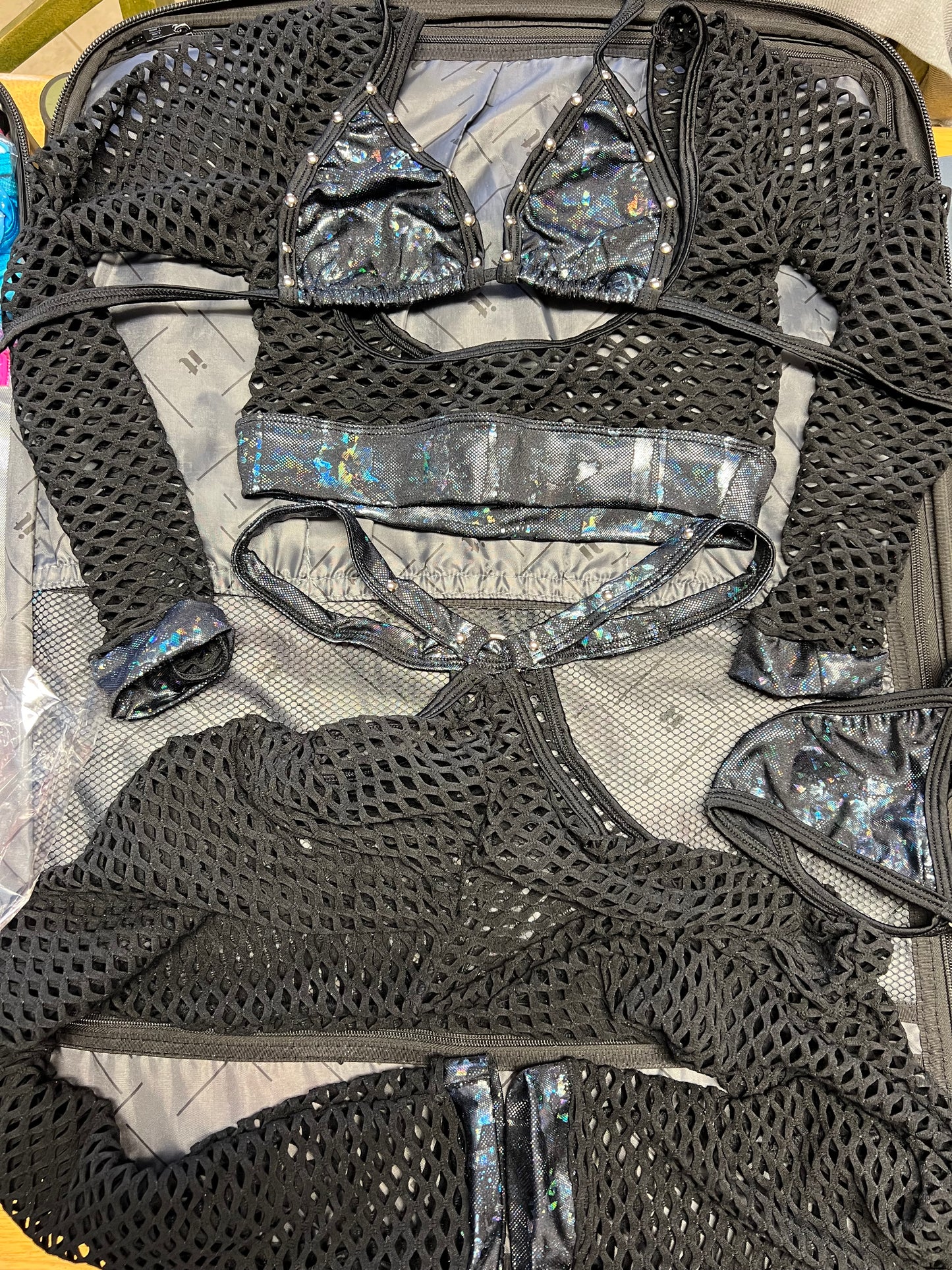 Red Fishnet Two Piece Body Suit Dance Wear & Strippers' Choice