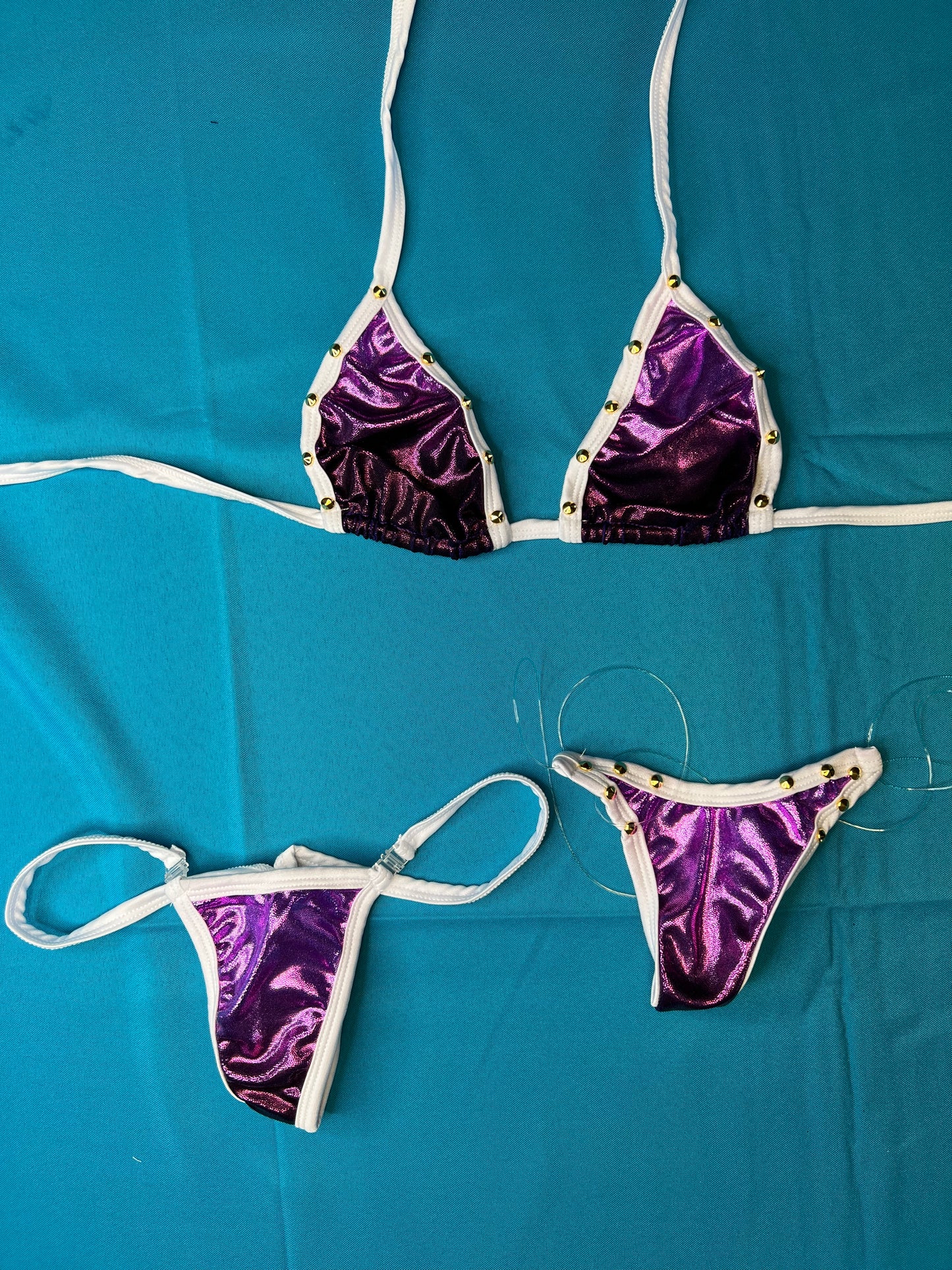 Mesmerizing Metallic Purple Two-Piece Bikini Exotic Dance Wear