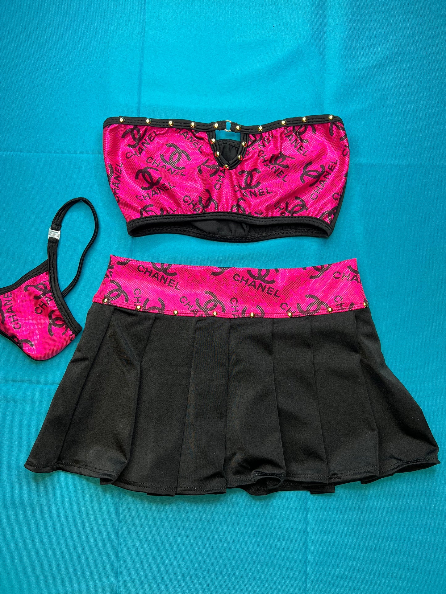 Pink Tube Top Black/Pink Skirt Set Exotic Dancer & Stripper Outfit
