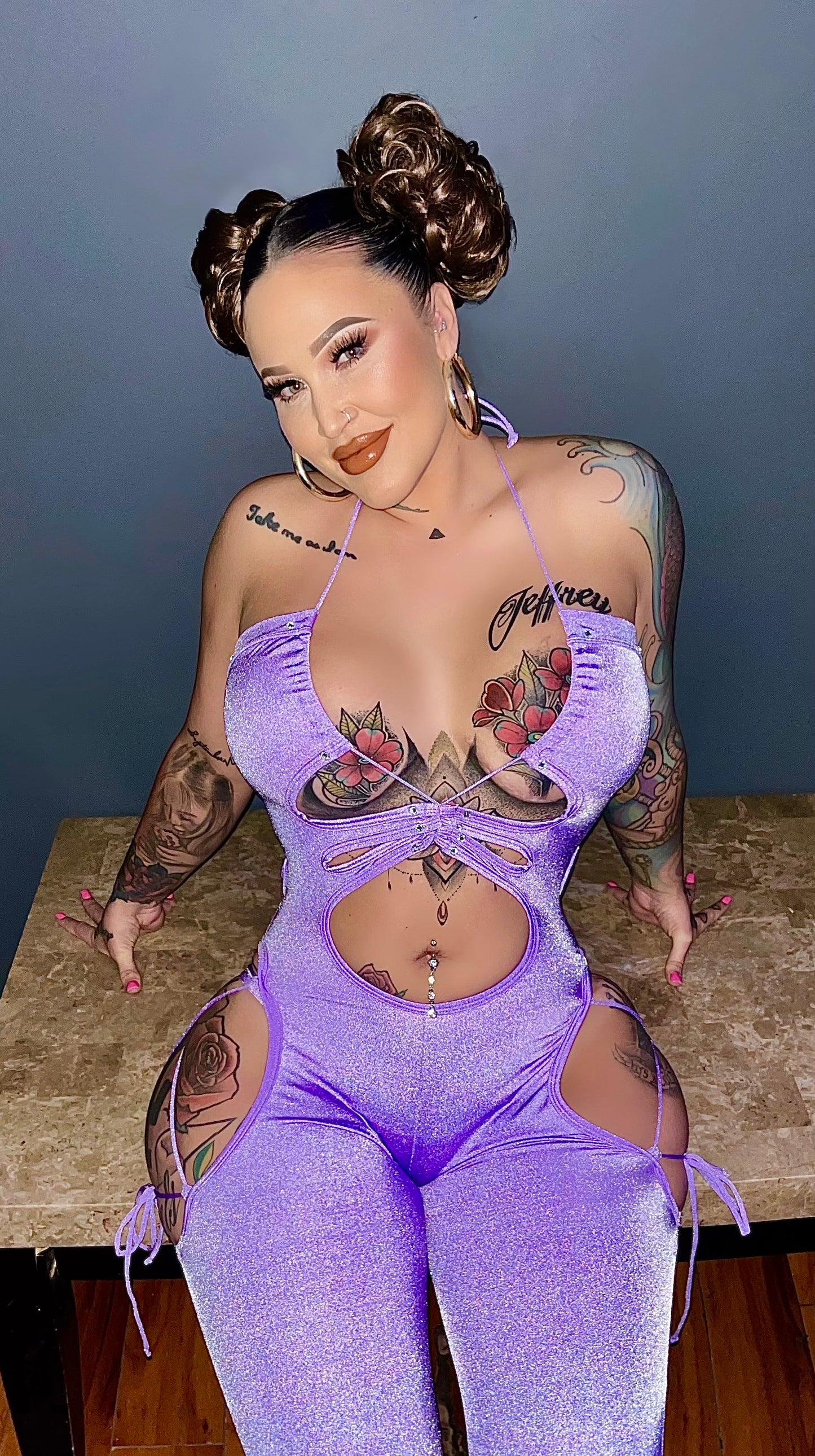 Purple Exotic Dance Wear Body Suit - Sensual Dancer's Outfit
