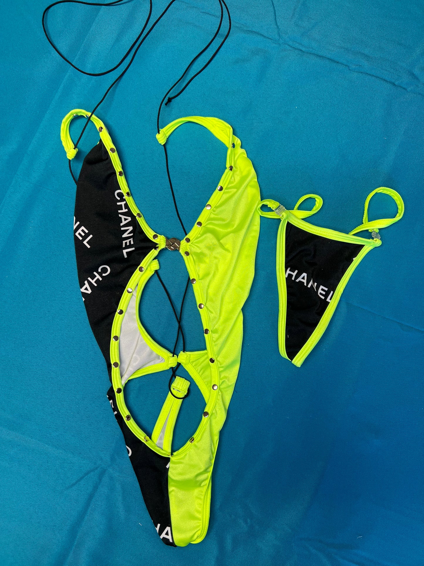 Neon Yellow/Black Exotic Dance Wear One-Piece Stripper Outfit