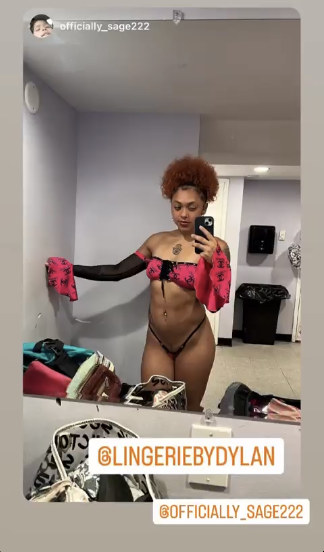 Metallic Pink Stretch Fabric Exotic Dance Outfit with Long Sleeve