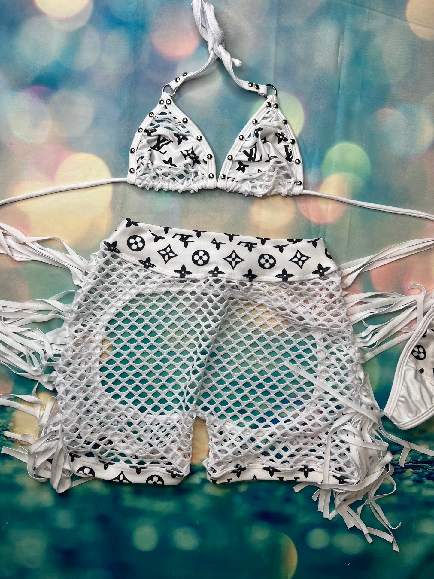 White Two-Piece Exotic Dance Wear Outfit Sexy Stripper Lingerie