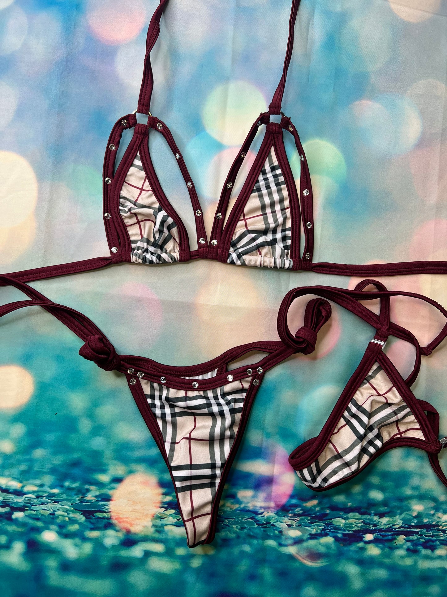 Plaid Two-Piece Exotic Dance Wear Outfit Seductive Lingerie