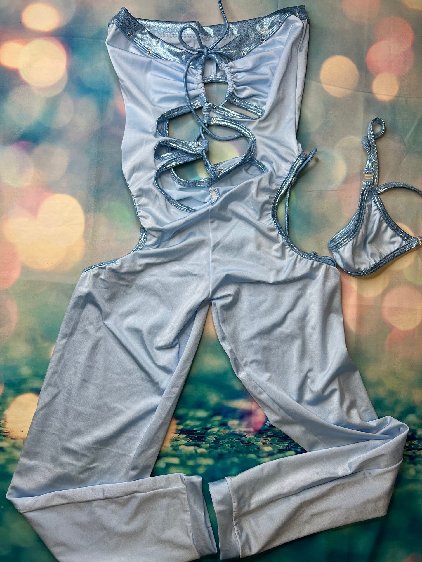 Baby Blue Exotic Dance Wear Body Suit Sensual Lingerie