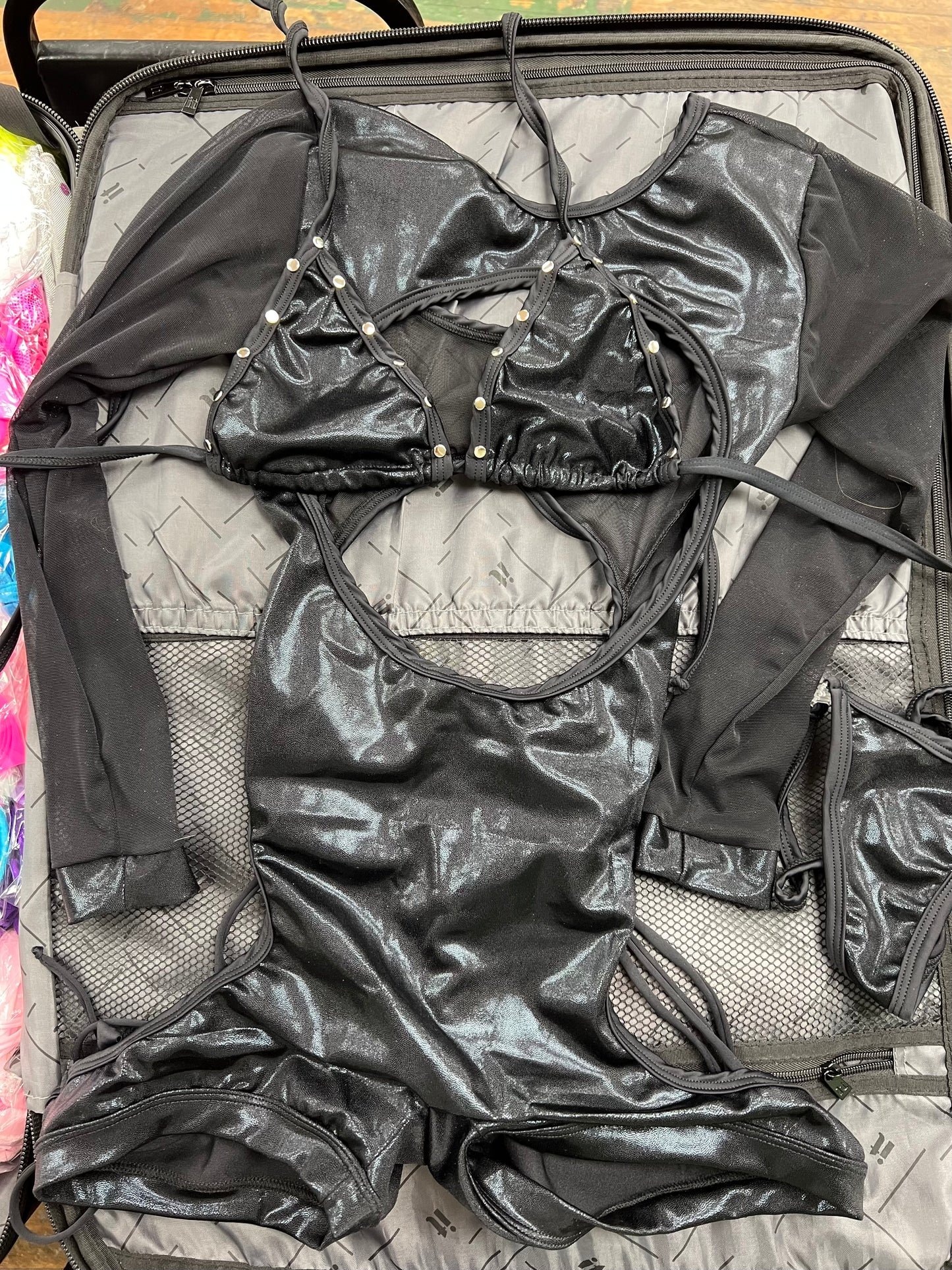 Mesh Long Bikini Top Black Outfit One-Piece Metallic Black/Black