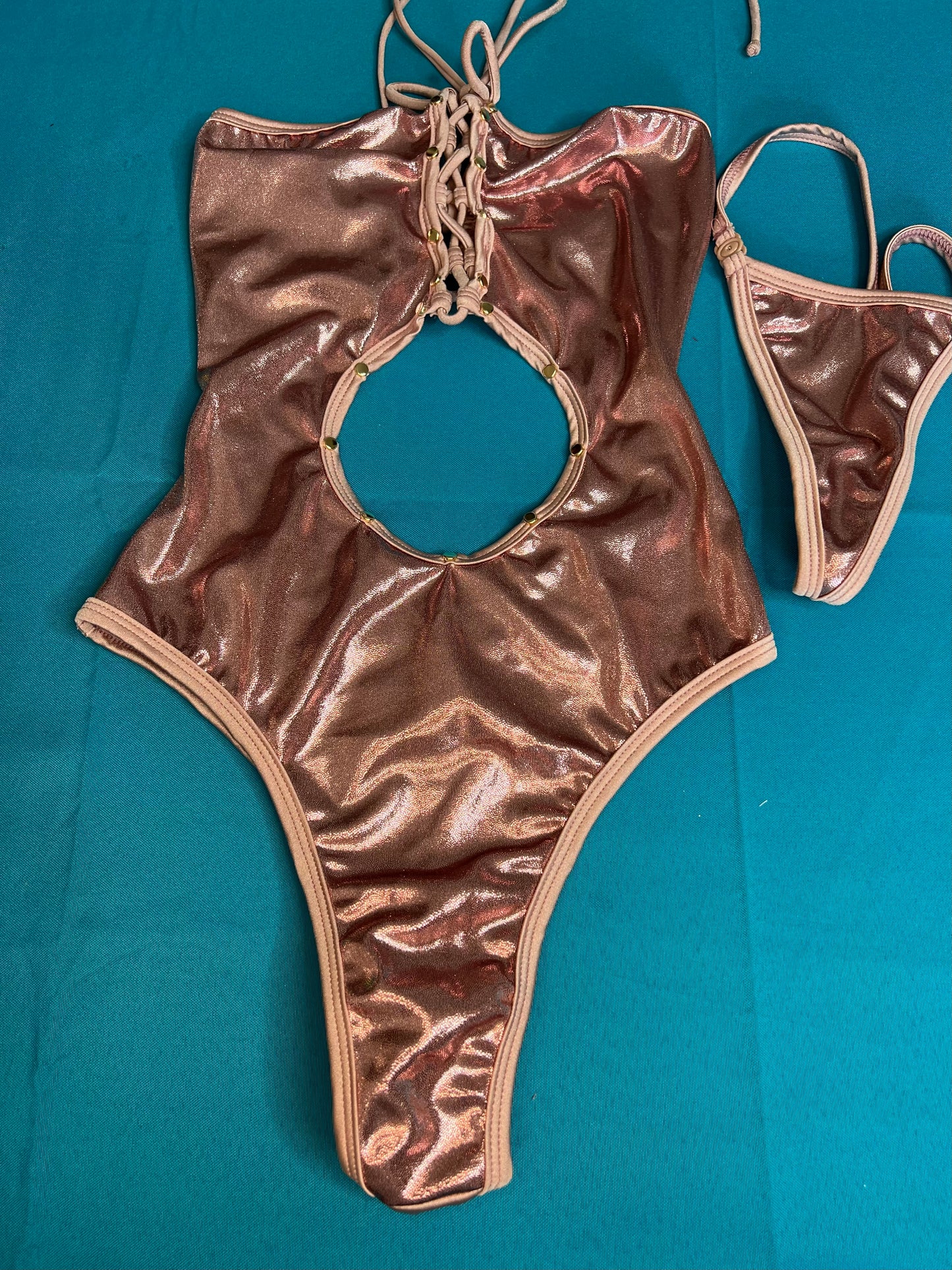 Pink Shimmer One-Piece Outfit Glamorous Exotic Dance Wear