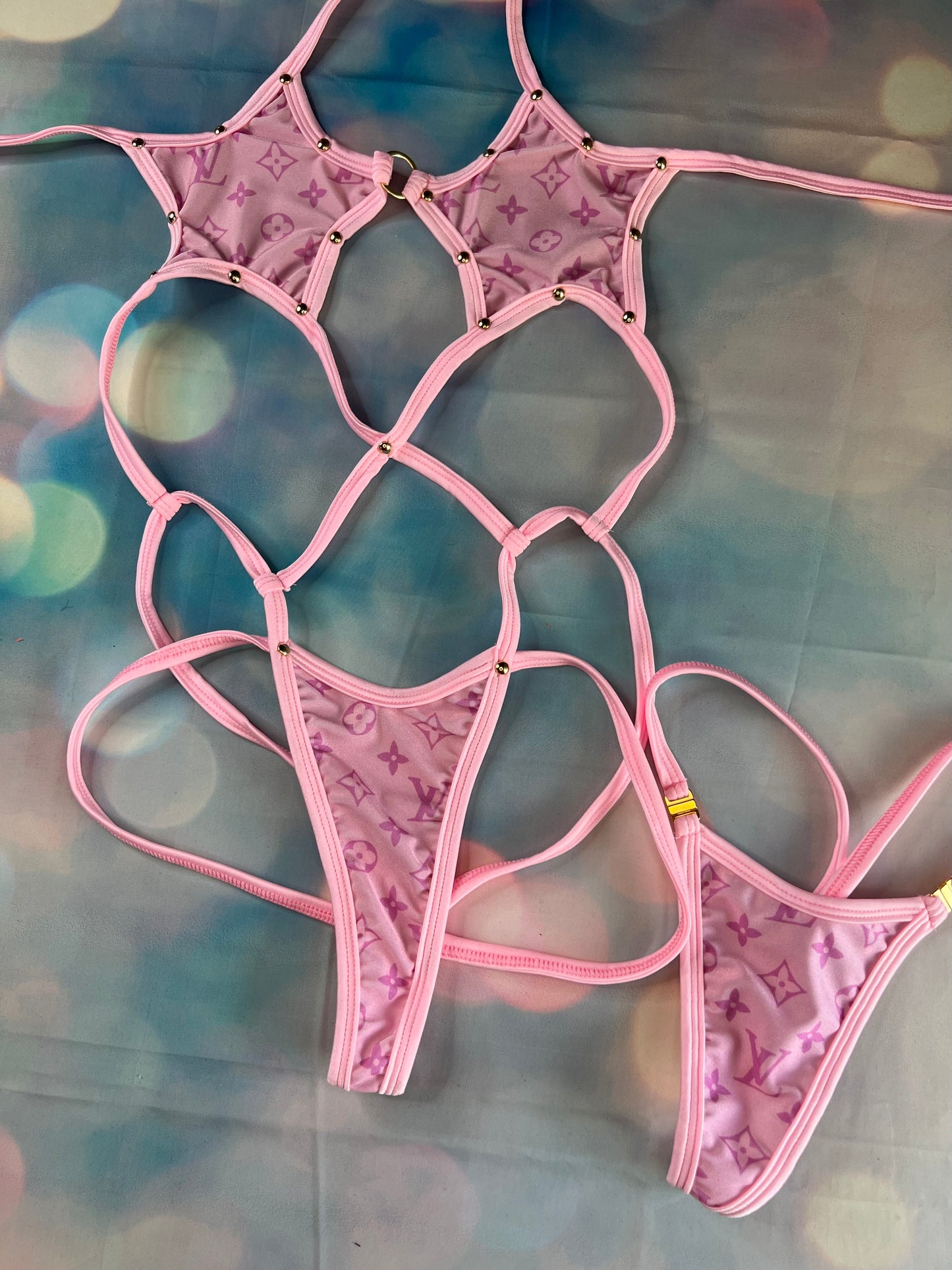 Baby Pink Exotic Dance Wear One-Piece Outfit Seductive Lingerie