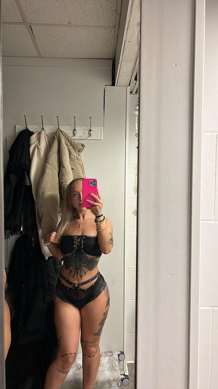 Two-Piece Black Fishnet Tube Top/Shorts Lingerie Outfit