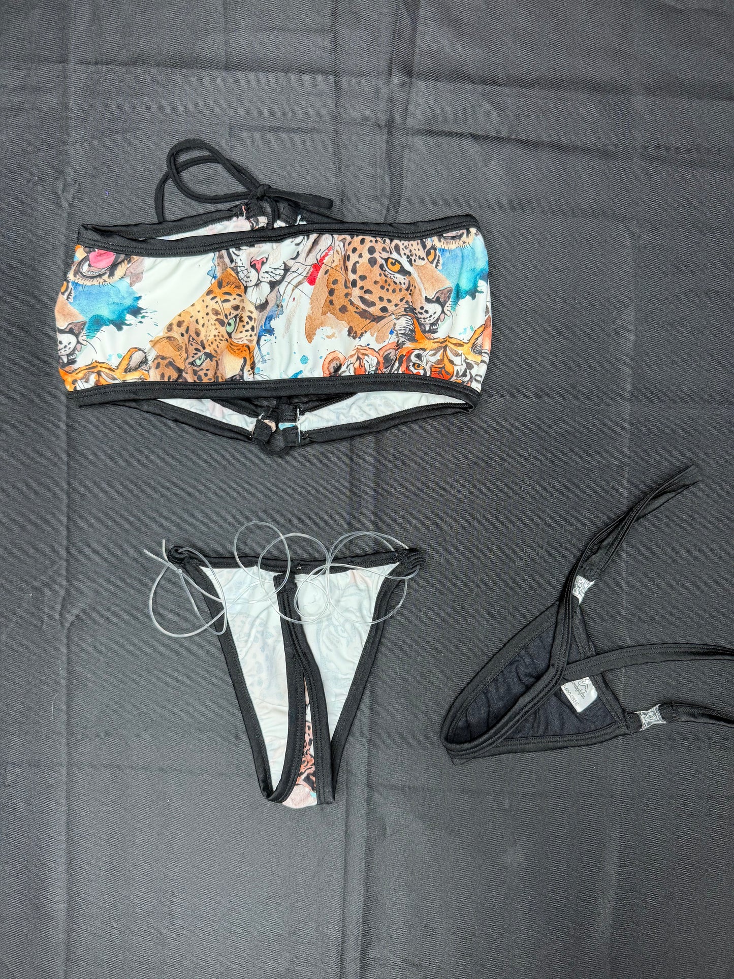 Tiger Print Spandex Two-Piece Bikini Lingerie Outfit