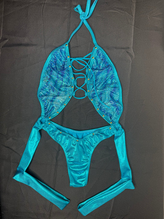 Teal Animal Print One-Piece Lingerie Outfit