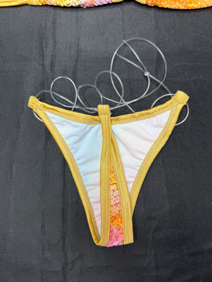 Multicolor Iridescent/Holographic with Gold trim Two-Piece Bikini Lingerie Outfit