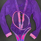 Metallic Pink & Purple/Purple Fishnet One-Piece Leotard Lingerie Outfit