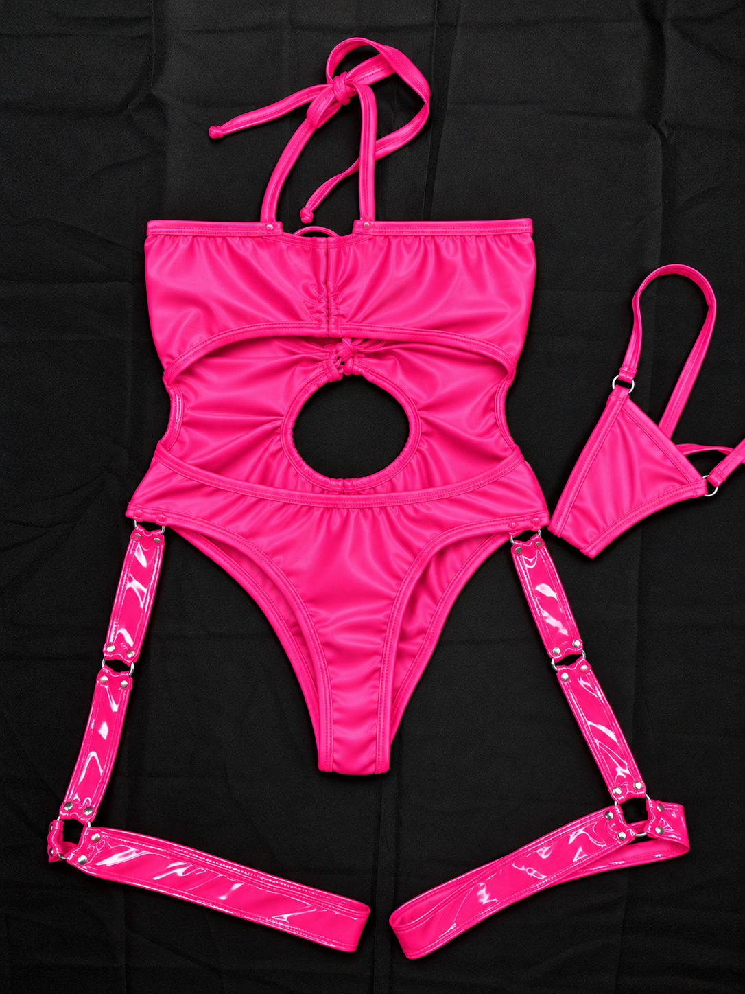 Shiny Hot Pink Vinyl One-Piece Lingerie Outfit